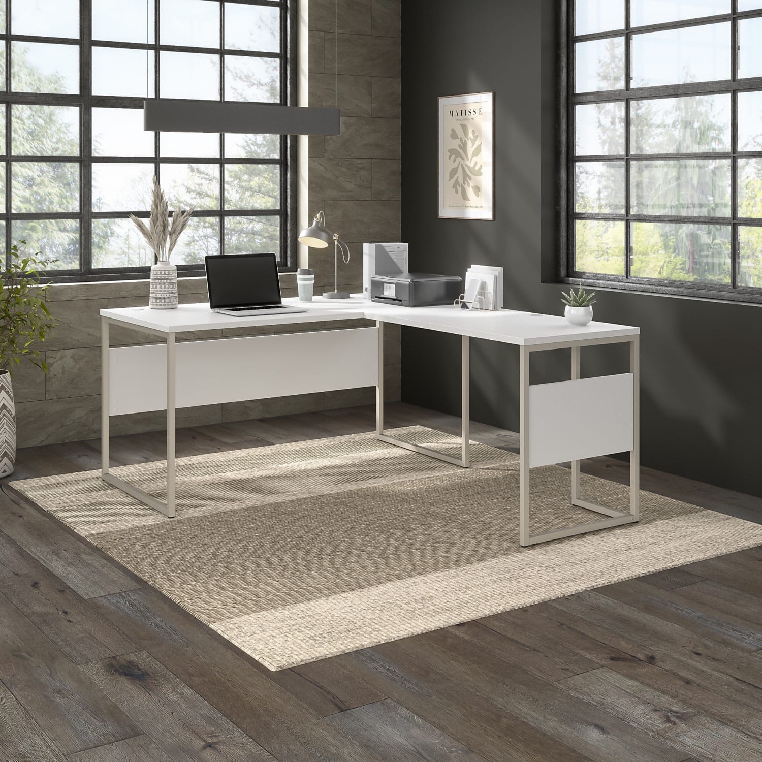 Bush Business Furniture Hybrid 60inW L-Shaped Corner Desk Table With Metal Legs, White, Standard Delivery - Image 3
