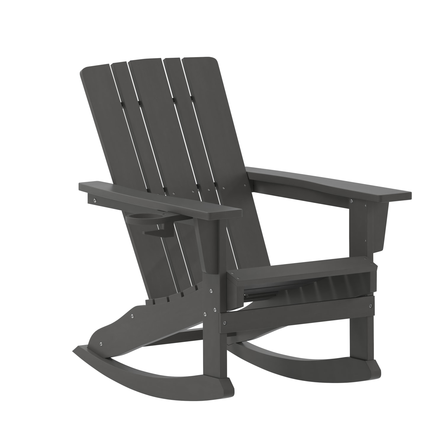 Flash Furniture Halifax All-Weather Adirondack Chair with Cup Holder and Pull-Out Ottoman, Gray - Image 3