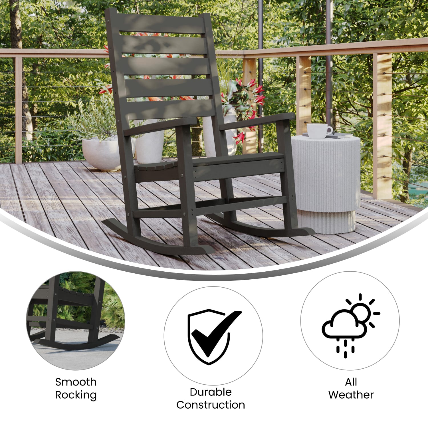 Flash Furniture Manchester All-Weather Rocking Chair, Gray - Image 5
