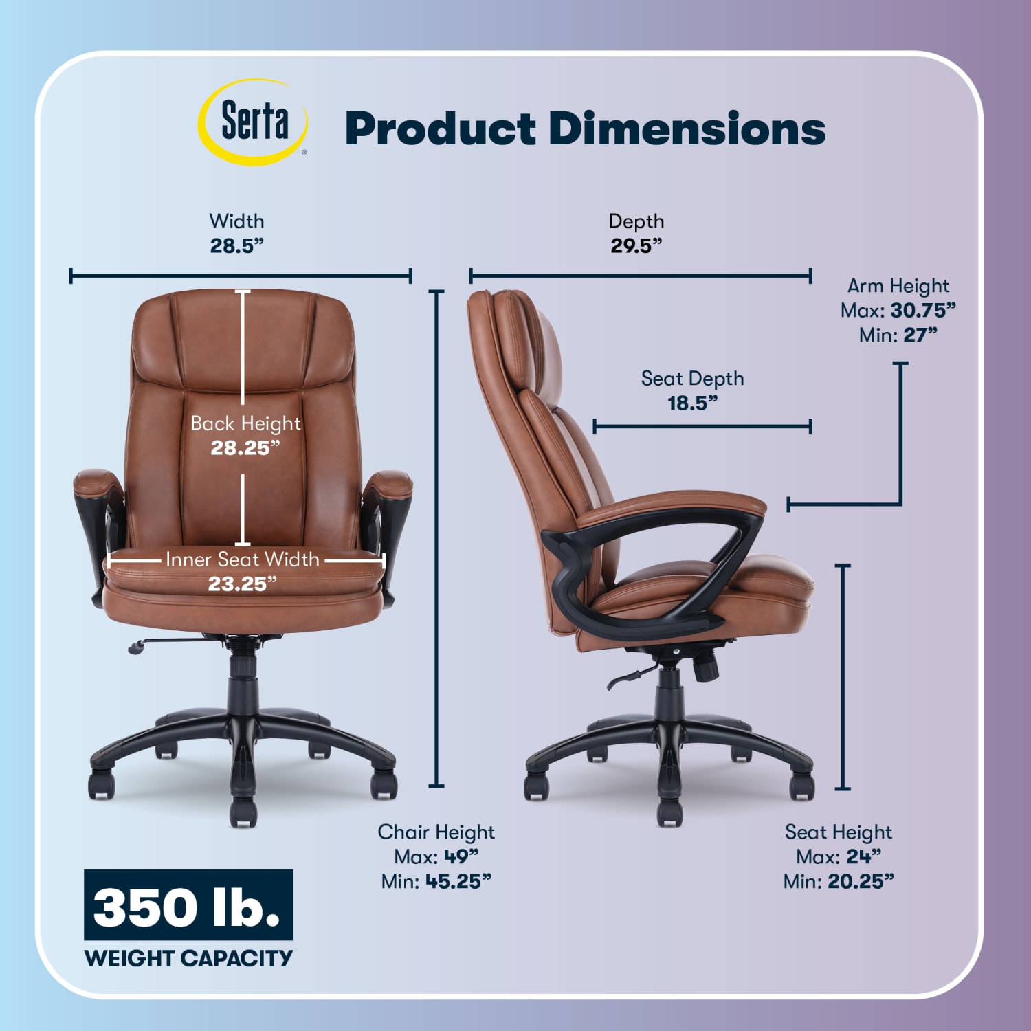 Serta Big And Tall Ergonomic Bonded Leather High Back Office Chair CognacBlack PopularChairscom
