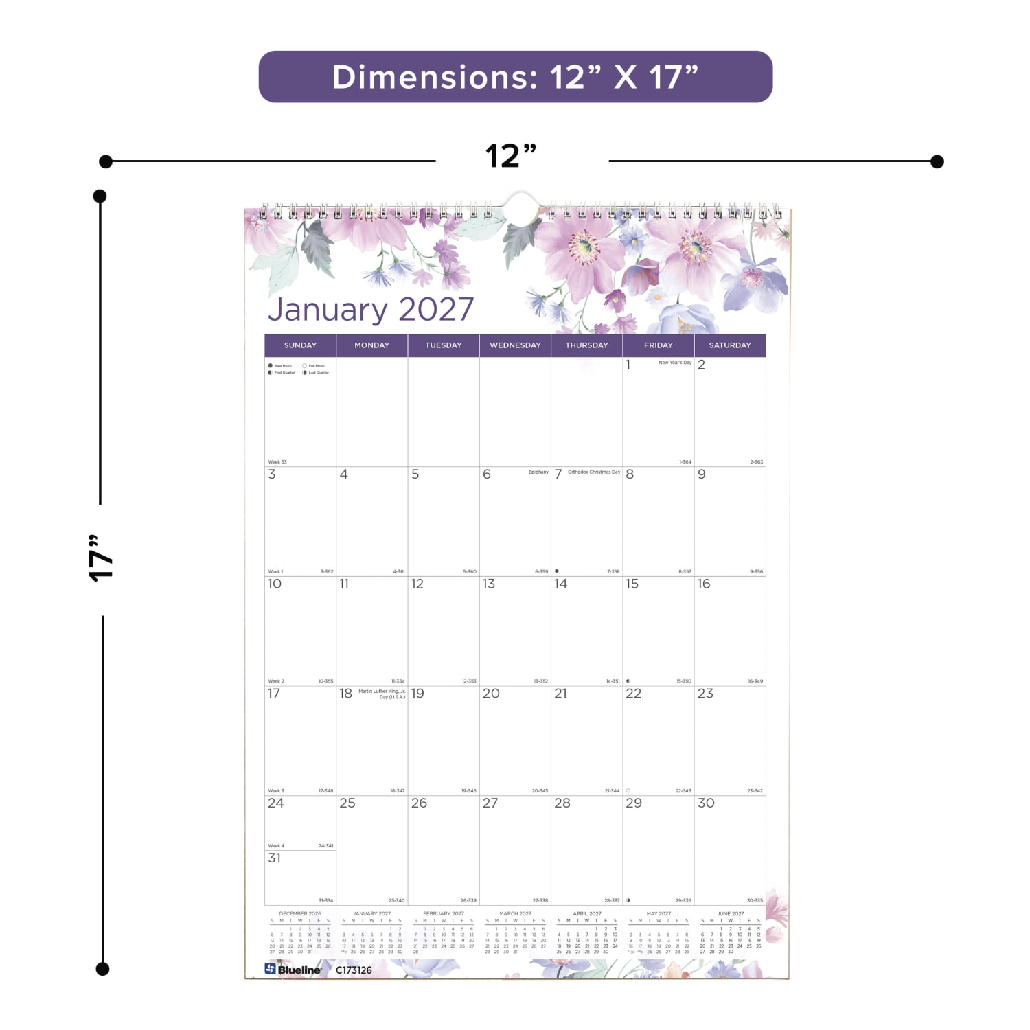 2027 Blueline Colorful Monthly Wall Calendar, 12in x 17in, Passion, January To December, C173126, Total Qty 1 - Image 3