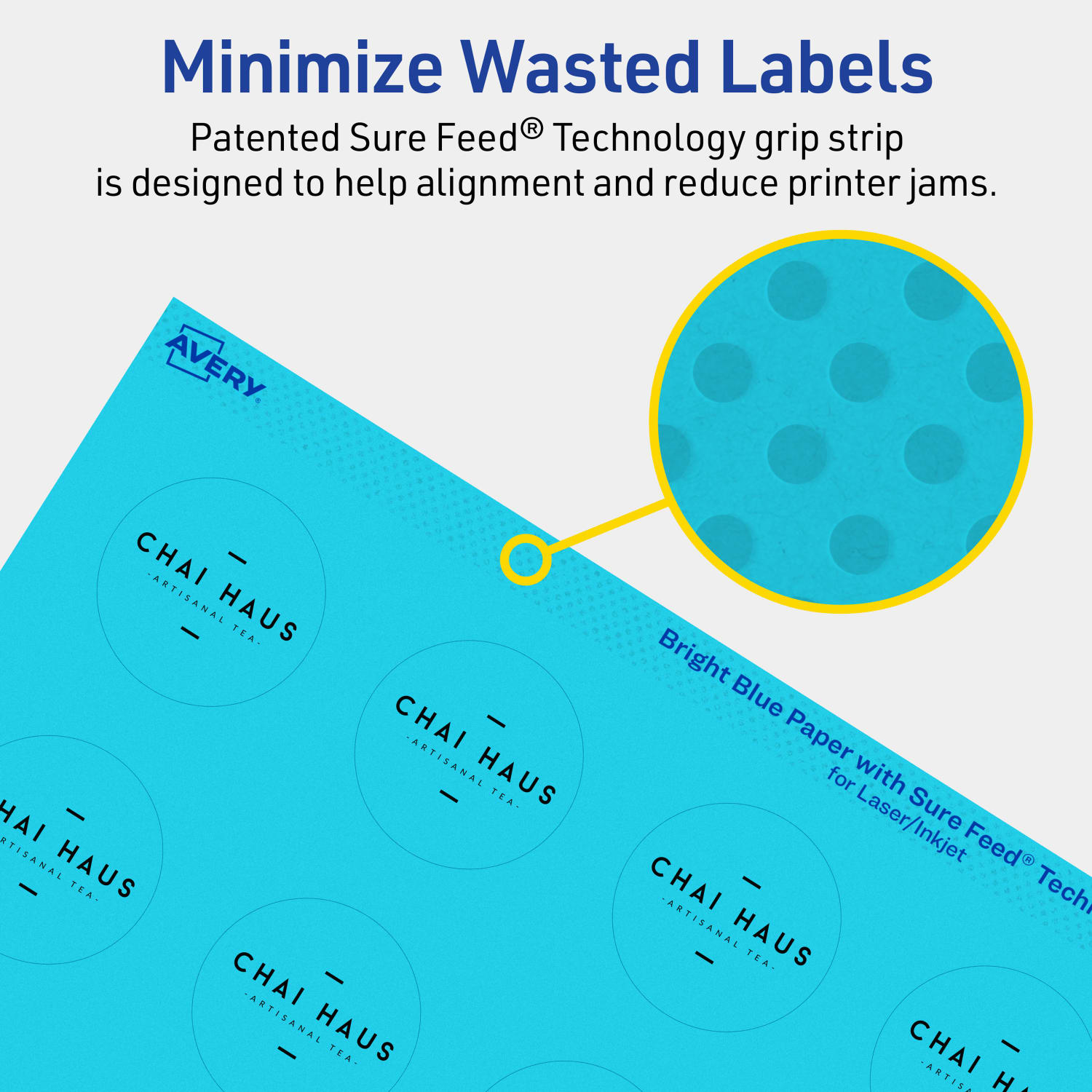 Avery Print-To-The-Edge Labels With Sure Feed Technology And Easy Peel Label Feature, 94506-BBP20, Round, 1-1/2in, Matte Bright Blue, Pack of 400 - Image 5