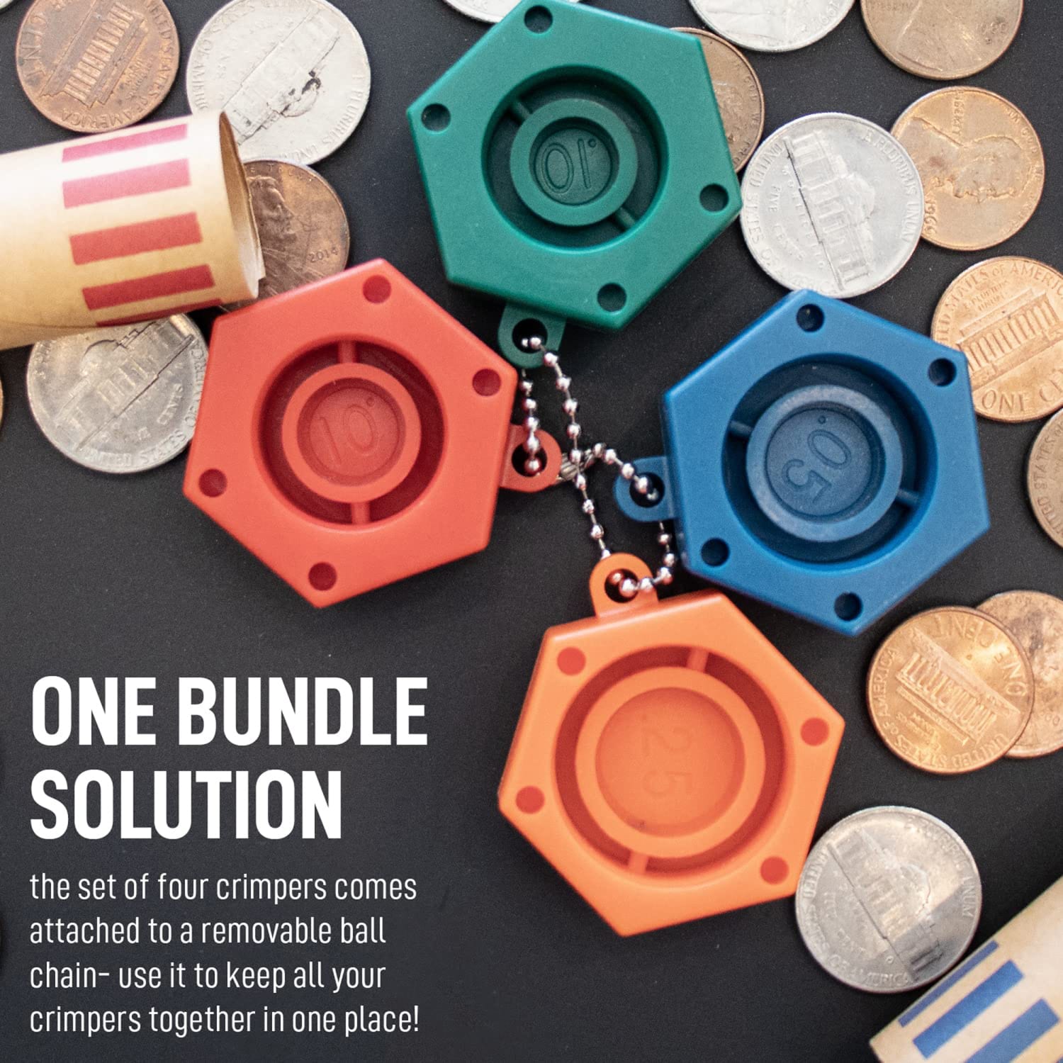 Nadex Coins NXTE-1460 Assorted Preformed Crimped-End Coin Roll Wrappers With Color-Coded Coin-Wrapper Crimping Tool, Multicolor, Pack Of 256 Wrappers - Image 4