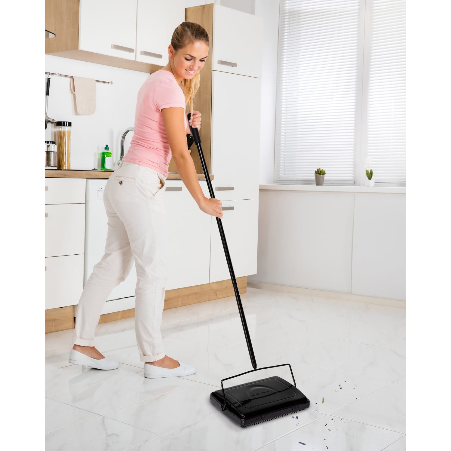Alpine Industries Manual Triple-Brush Floor And Carpet Sweeper, 42-1/2inH x 11-1/16inW x 7-15/16inD, Black - Image 6