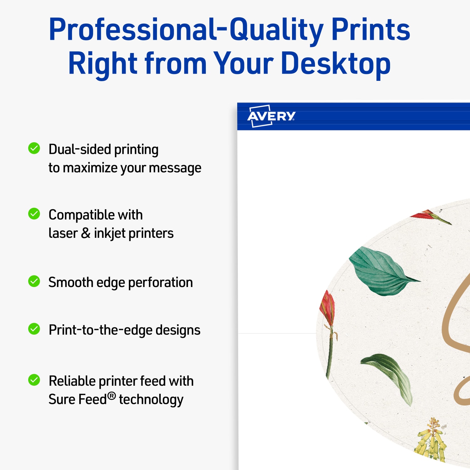 Avery Print-To-The-Edge Flat Cards With Sure Feed Technology, 4inx6in Oval, Matte White, Pack Of 100 - Image 3