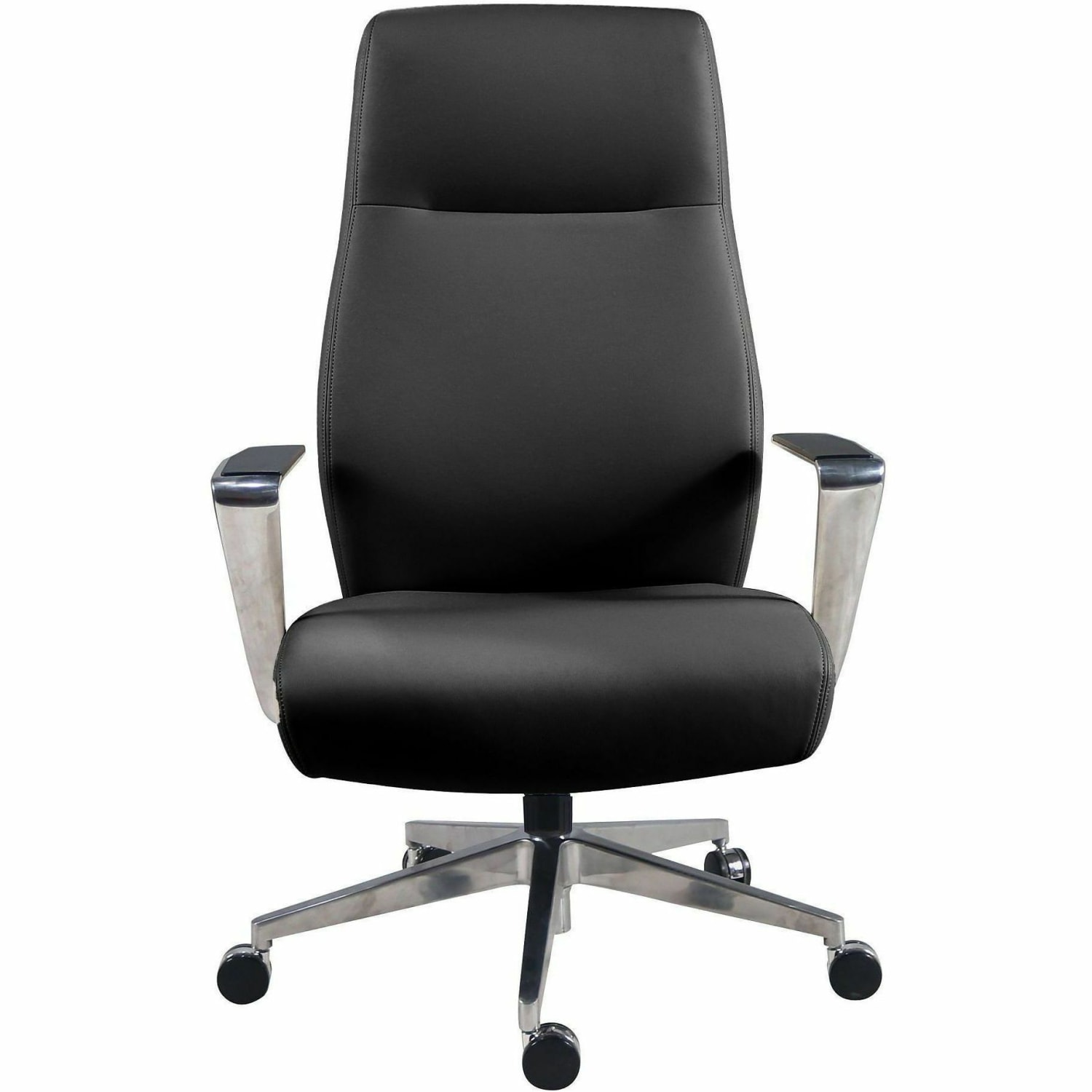 Lorell Fuerte Executive/Conference High-Back Chair with Polished Aluminum Arms - High Back - Black - Poly, Polyurethane - Armrest - 1 Each - Image 3
