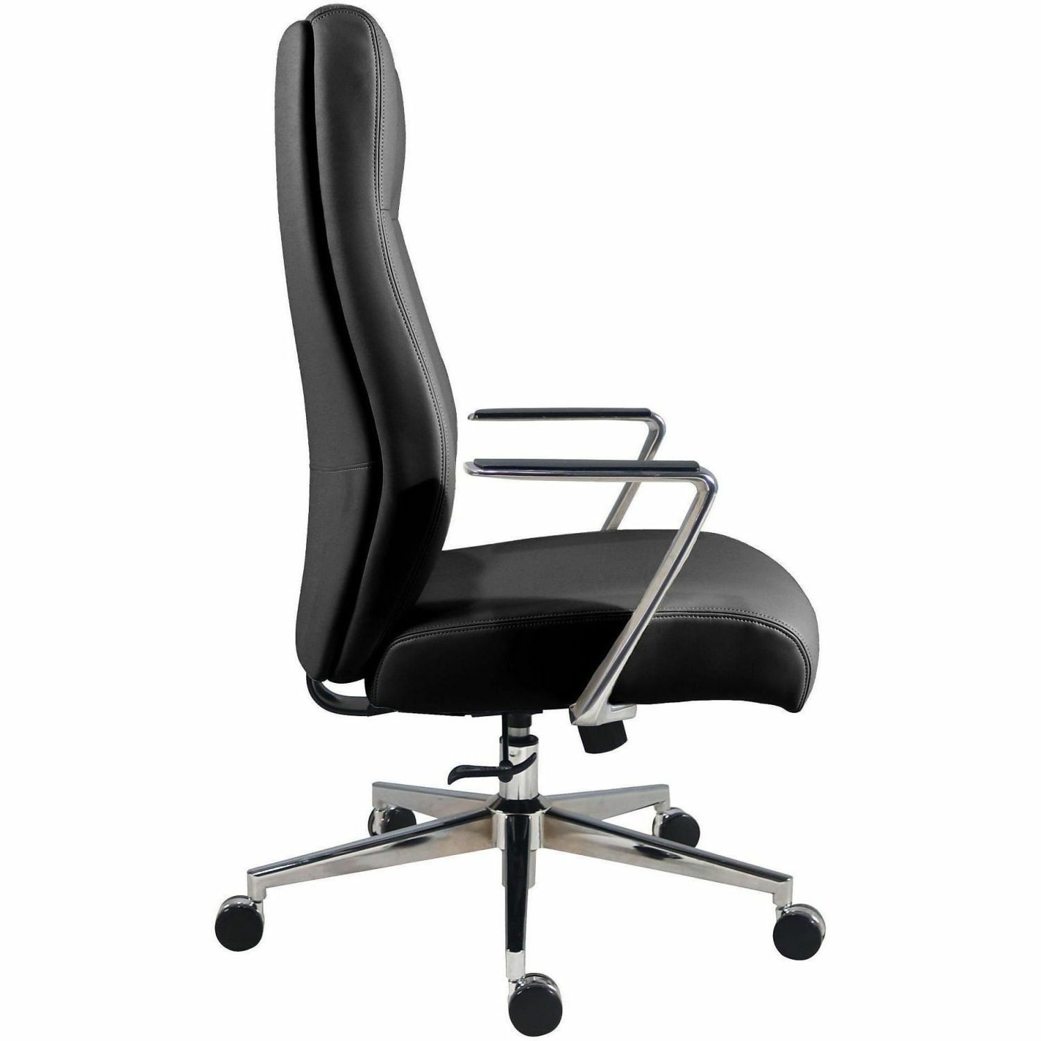 Lorell Fuerte Executive/Conference High-Back Chair with Polished Aluminum Arms - High Back - Black - Poly, Polyurethane - Armrest - 1 Each - Image 4