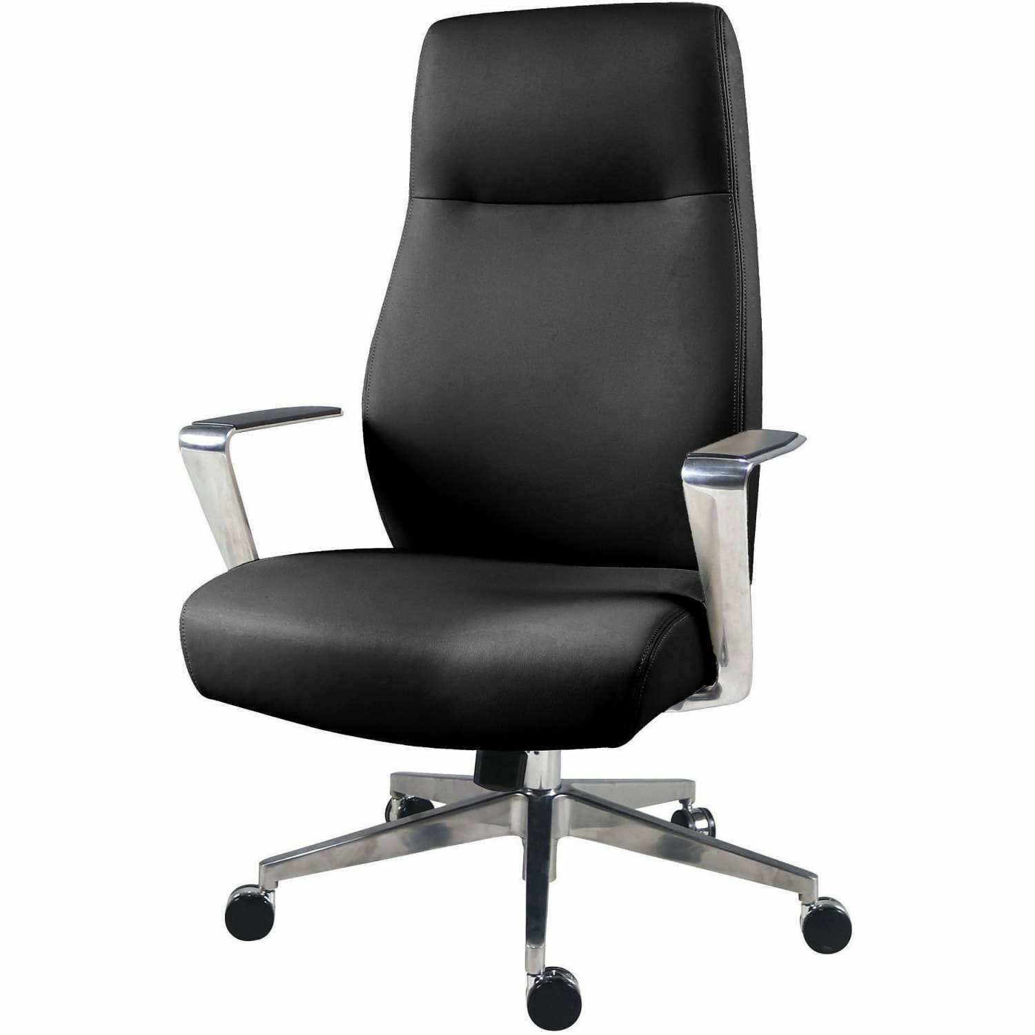 Lorell Fuerte Executive/Conference High-Back Chair with Polished Aluminum Arms - High Back - Black - Poly, Polyurethane - Armrest - 1 Each - Image 5