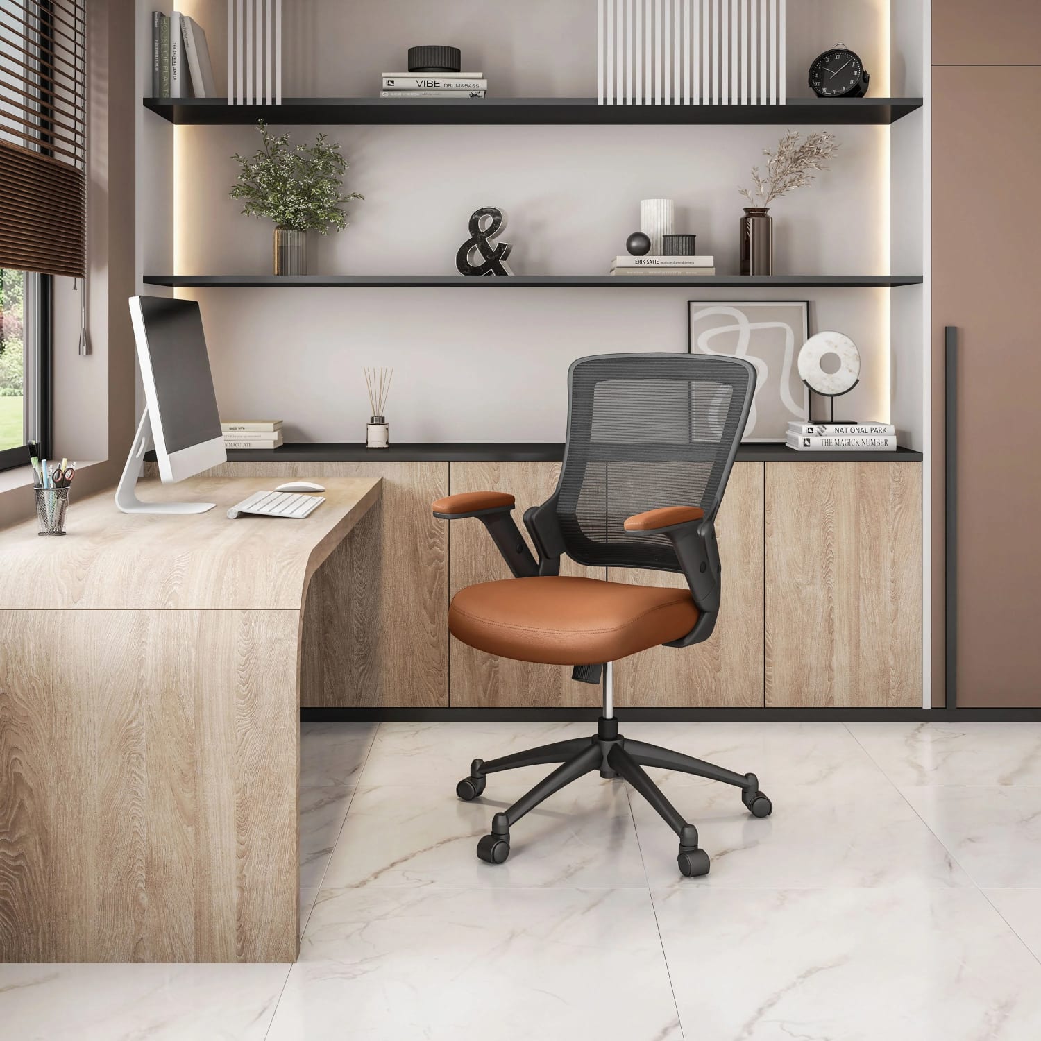Techni Mobili Ergonomic Mesh Mid-Back Task Chair, Brown - Image 3