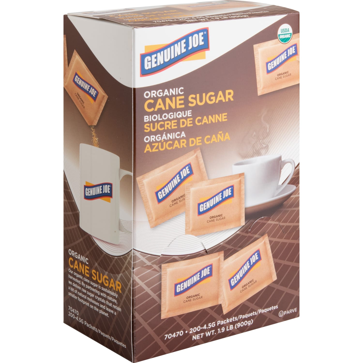 Genuine Joe Turbinado Natural Cane Sugar Packets - 0.159 oz (4.5 g) - Molasses Flavor - Natural Sweetener - 2/Carton - 200Box - Image 3