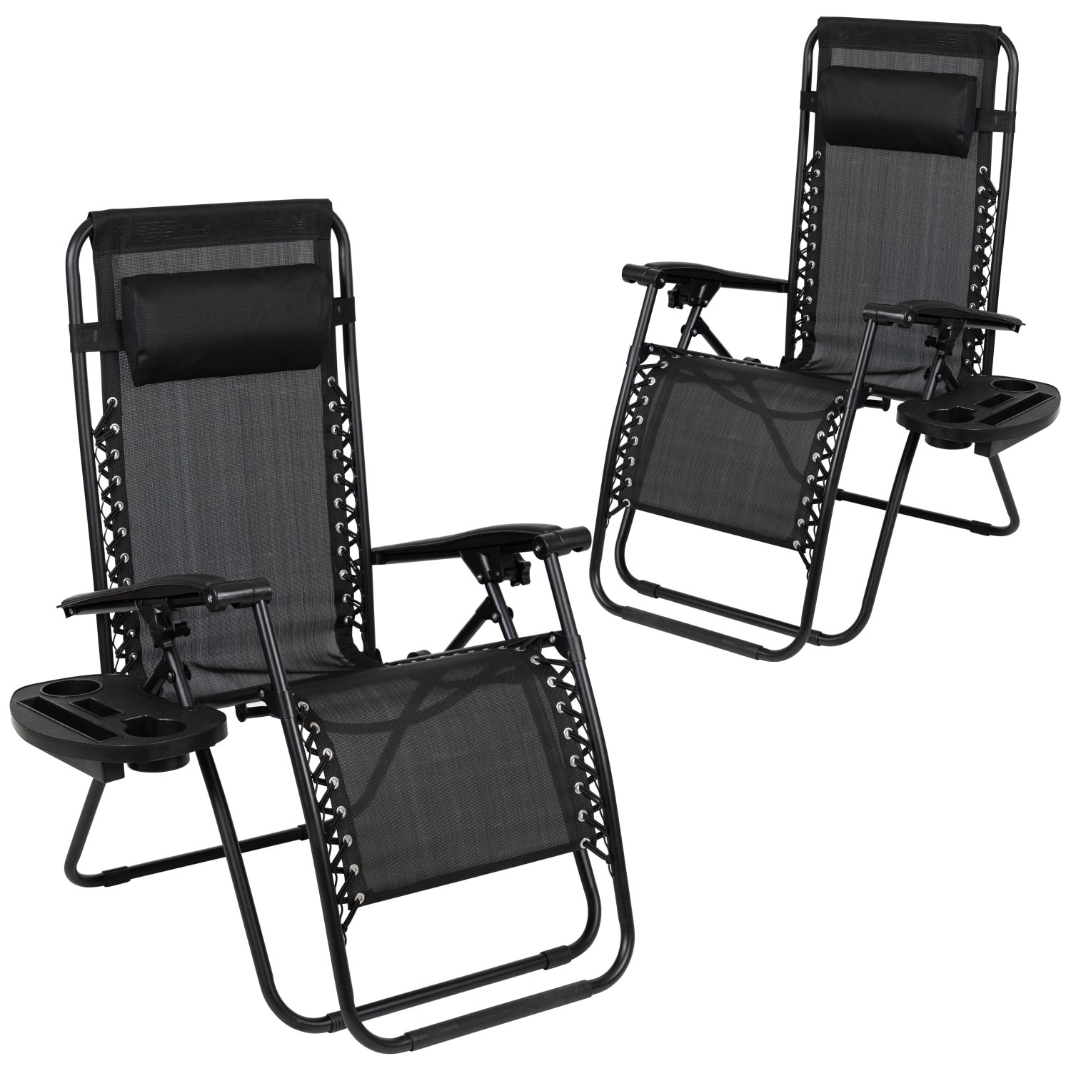 Flash Furniture Adjustable Folding Mesh Zero Gravity Reclining Lounge Chairs With Pillow And Tray Black Set Of 2 Chairs PopularChairscom Flash Furniture Adjustable Folding Mesh Zero Gravity Reclining Lounge Chairs With Pillow And Tray Black Set Of 2 Chairs PopularChairscom