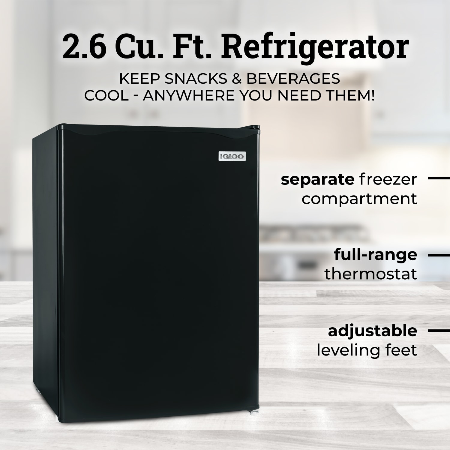 Igloo 2.6 Cu. Ft. Mini Single Door Refrigerator Freezer, Black - Image 3