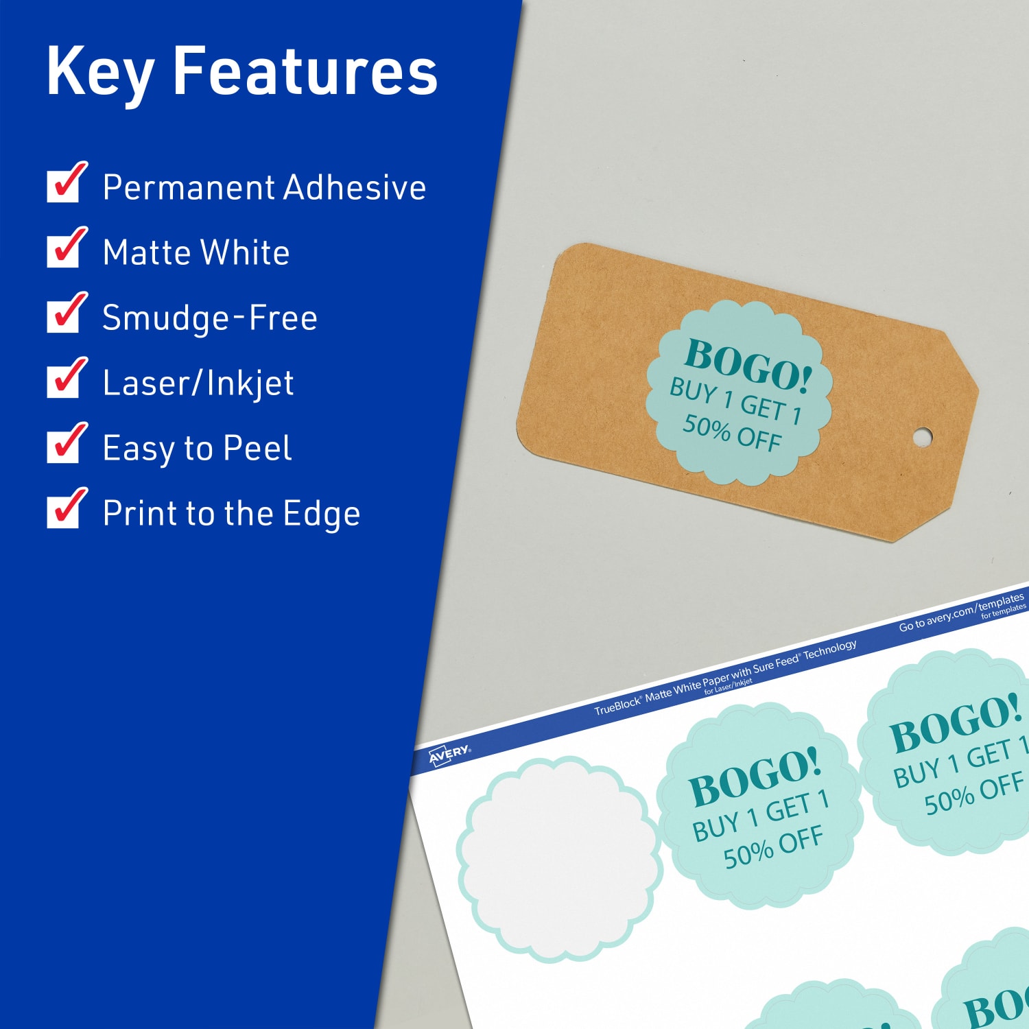 Avery Print-To-The-Edge TrueBlock Labels With Sure Feed, 94516-TWMP100, Round Scalloped, 2-1/2in, Matte White, Pack Of 900 - Image 3