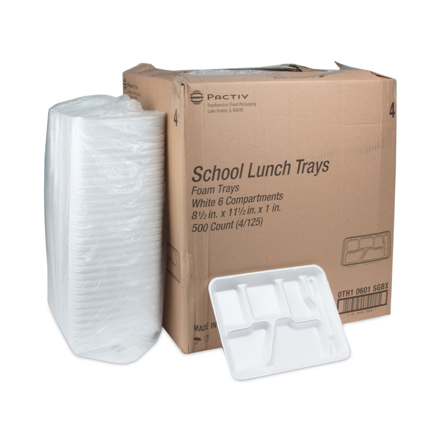 Pactiv Evergreen Foam School Trays, 6-Compartment, 11-1/2inH x 8-1/2inW x 1-1/4inD, White, Carton Of 500 Trays - Image 5