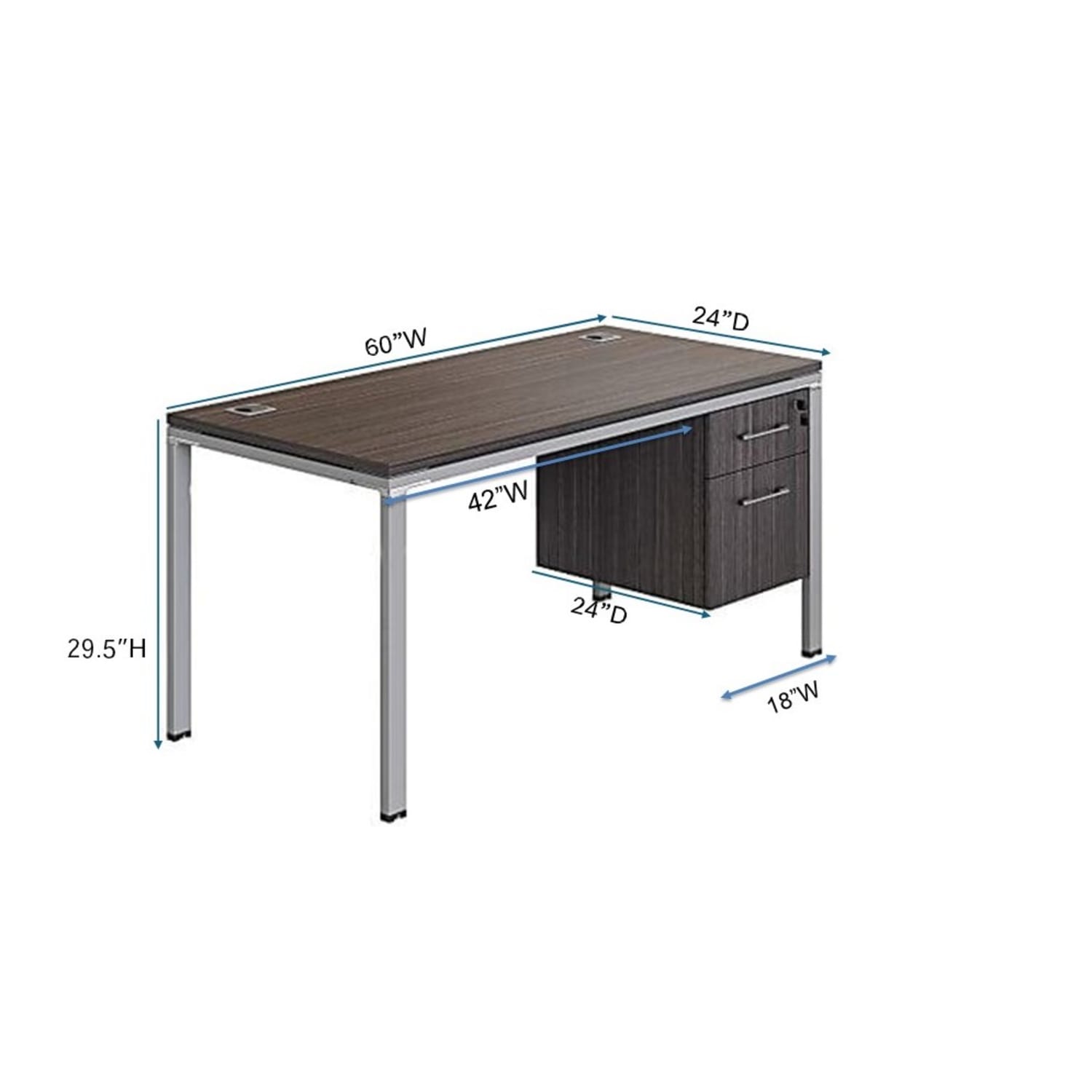 Boss Office Products Simple System Workstation Desk With Pedestal, 60in x 24in, White - Image 4