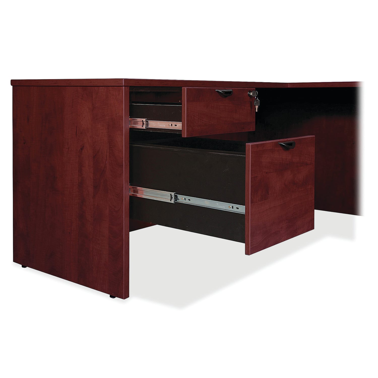 Lorell Prominence 2.0 72inW Double-Pedestal Credenza Computer Desk, Mahogany - Image 4