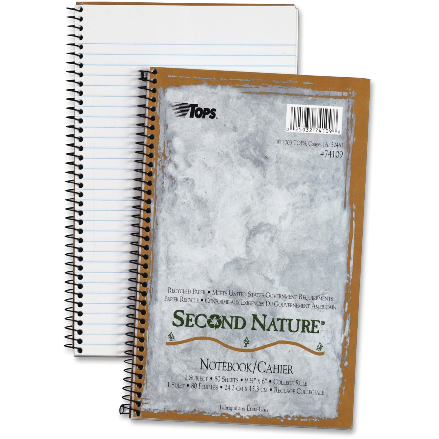 TOPS Second Nature 100% Recycled Perforated Notebook, 6in x 9 1/2in, 1 Subject, College Ruled, 40 Sheets, White - Image 3