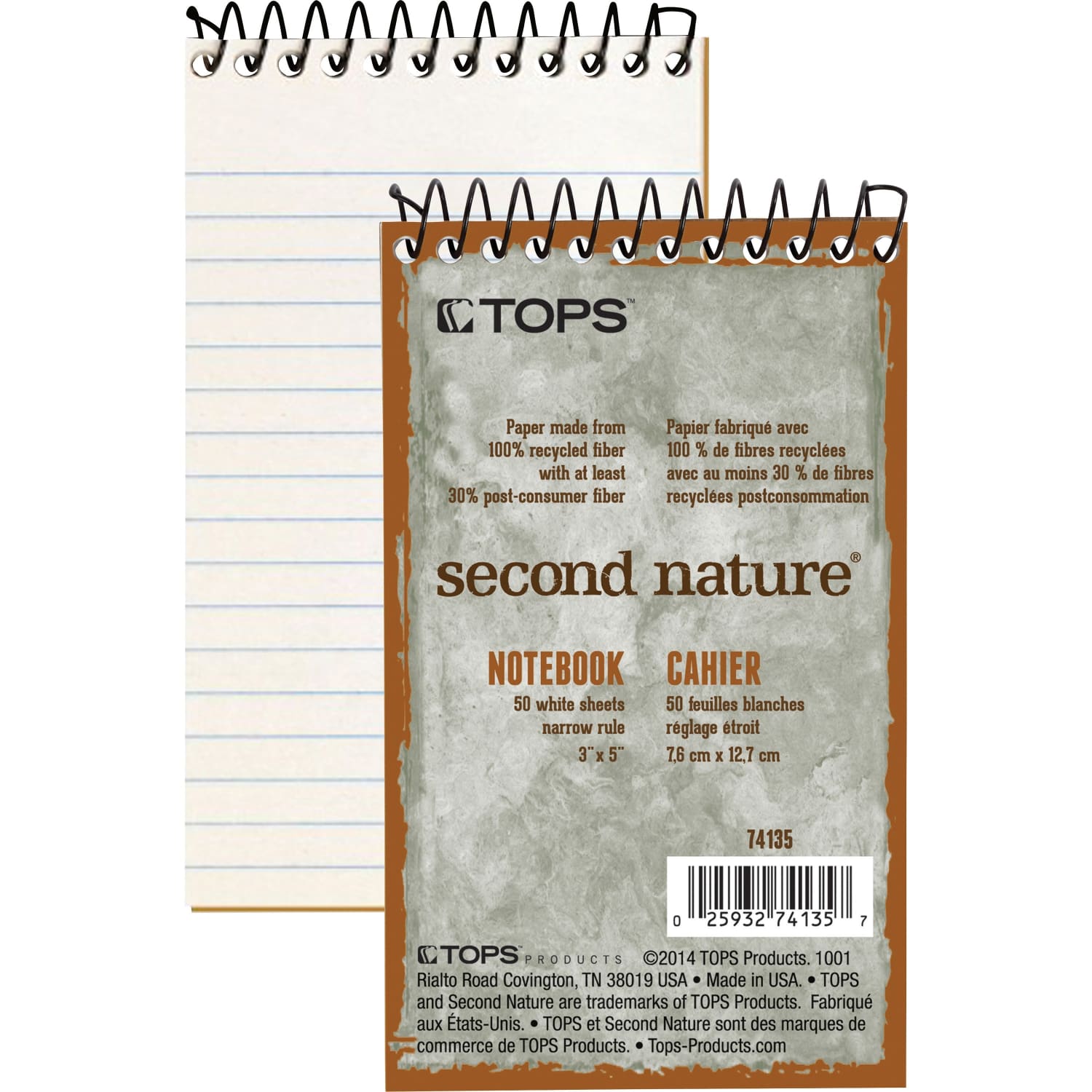TOPS Second Nature Top-Bound Memo Book, 3in x 5in, 1 Subject, Narrow Rule, 50 Sheets White - Image 3