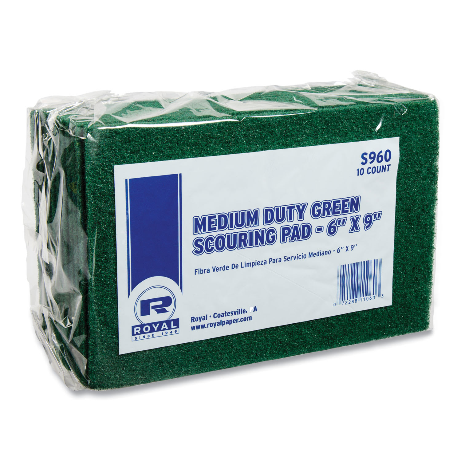AmerCareRoyal Medium-Duty Scouring Pad, 6 x 9, Green, 10 Pads/Pack, 6 Packs/Carton - Image 5