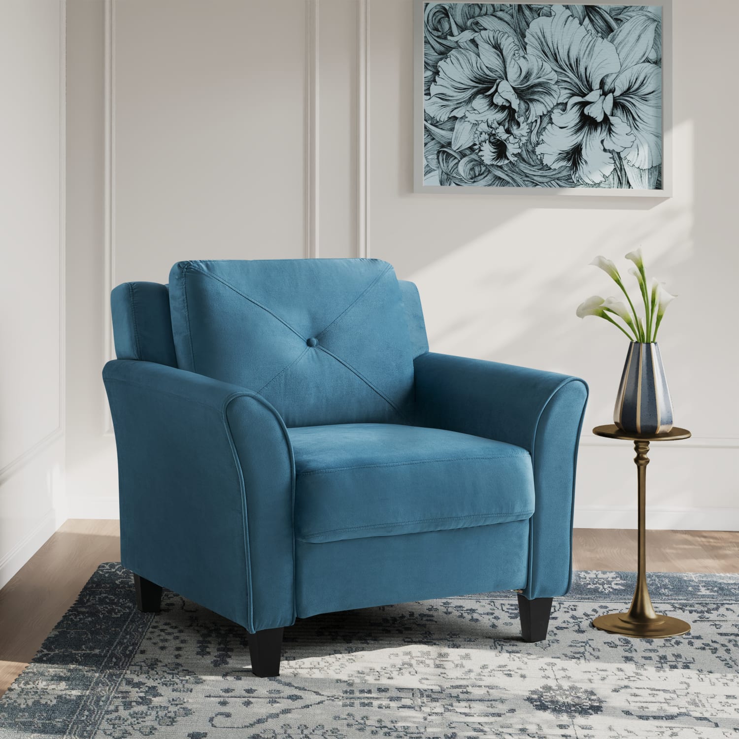 Lifestyle Solutions Hanson Microfiber Chair With Curved Arms, Blue/Black - Image 3
