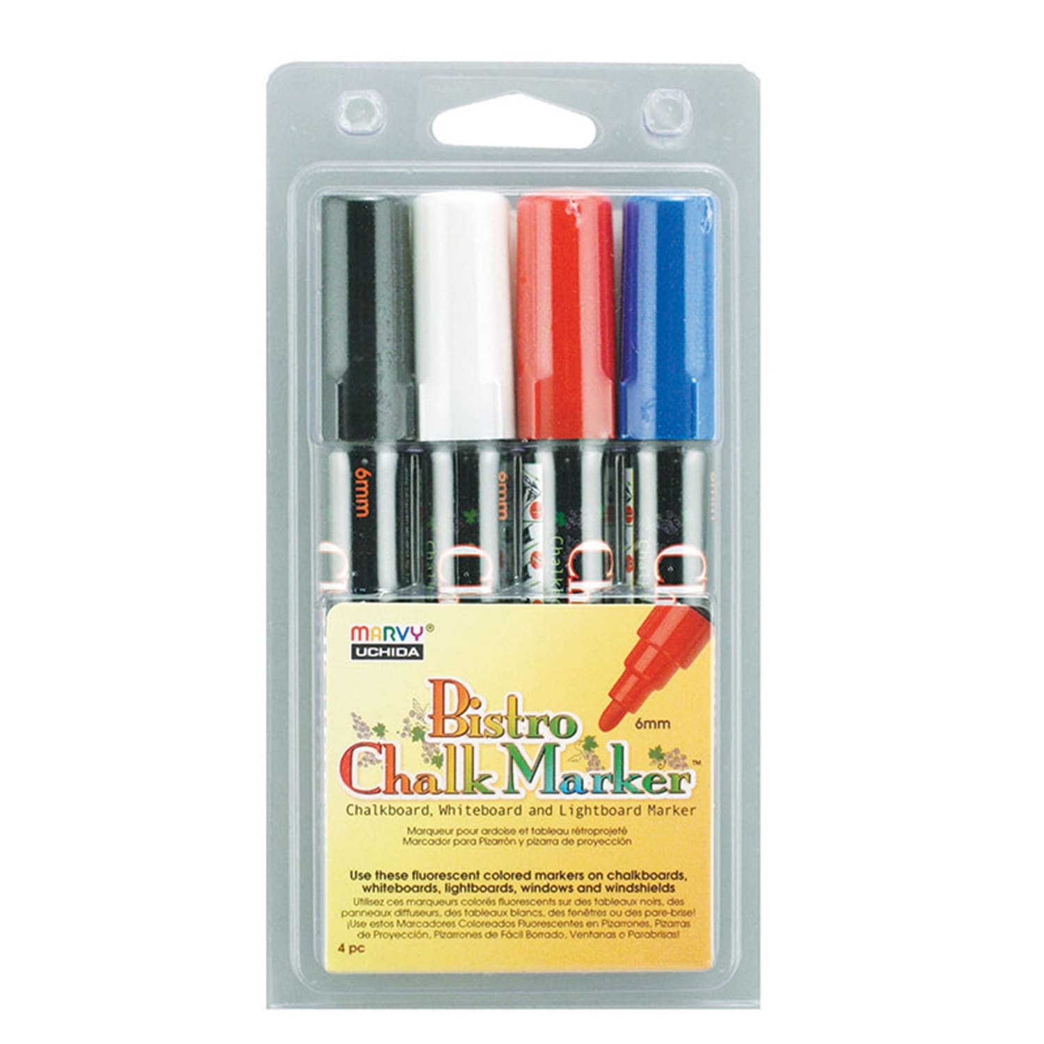 Marvy Uchida Bistro Chalk Markers, Broad Point, 6mm, Black Barrels, Basic Inks, Set Of 8 Markers - Image 3
