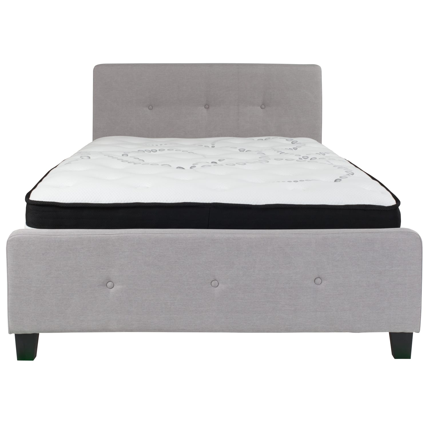 Flash Furniture Tribeca Button Tufted Upholstered Platform Bed with Pocket Spring Mattress, Full, 40inH x 56-1/4inW x 81inL, Light Gray - Image 6