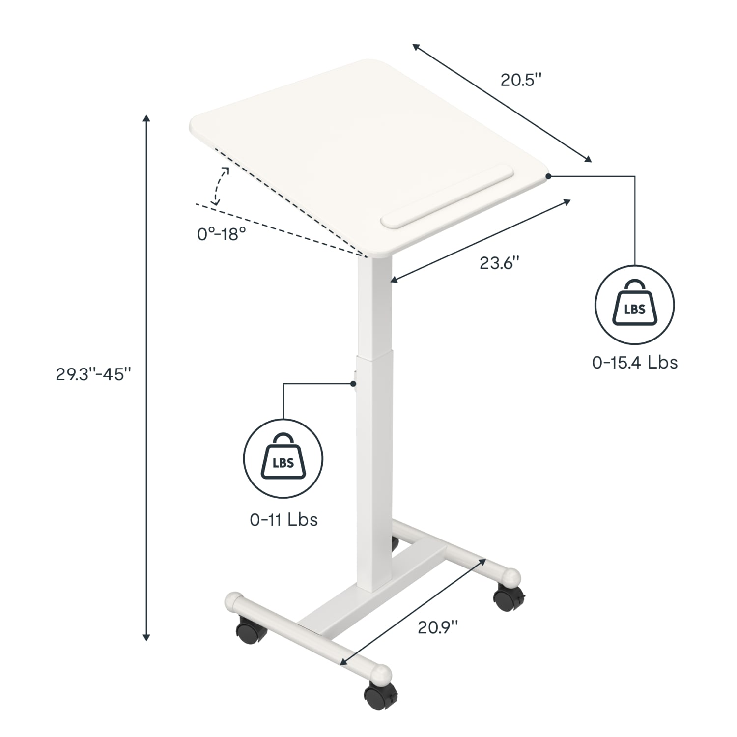 FlexiSpot MT3 Adjustable Height Standing Desk Mobile Workstation, White - Image 4