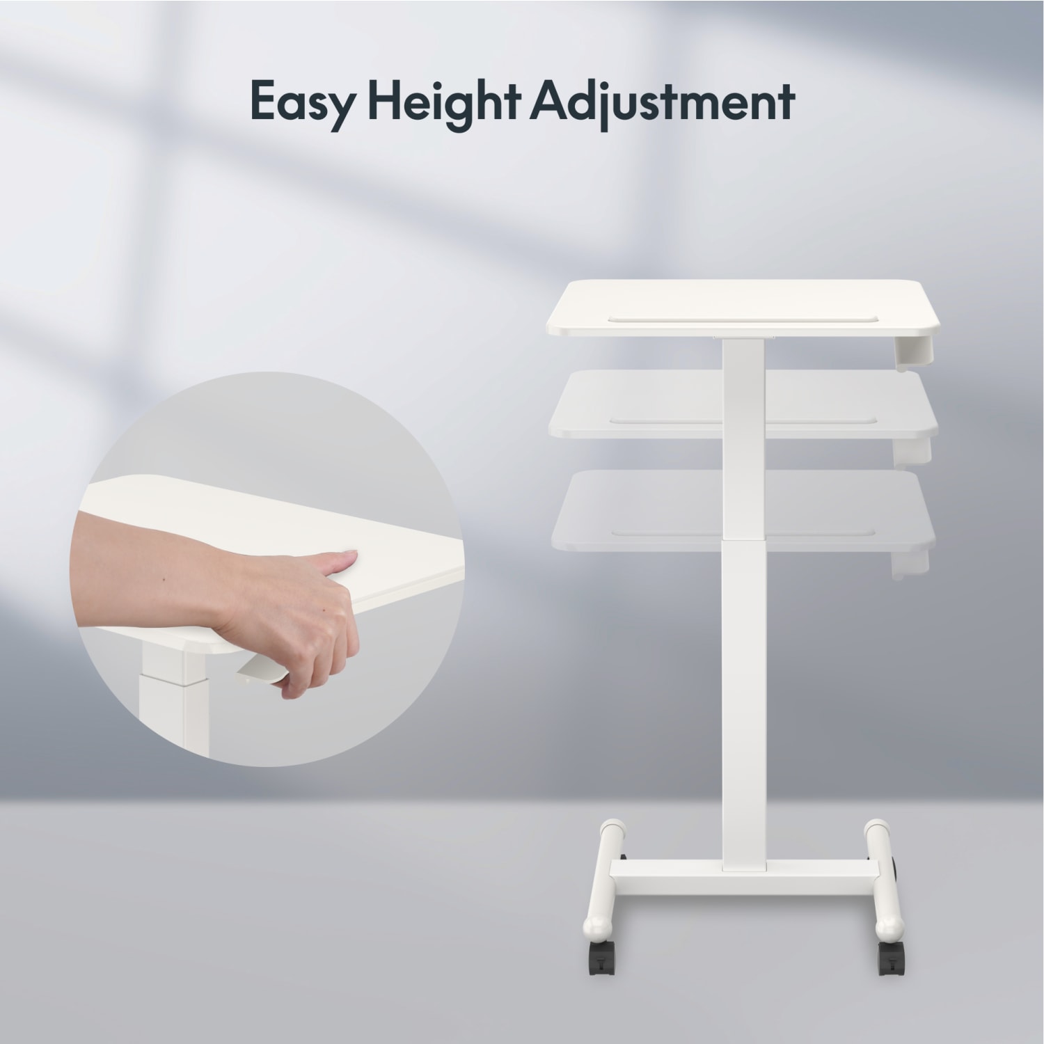 FlexiSpot MT3 Adjustable Height Standing Desk Mobile Workstation, White - Image 6