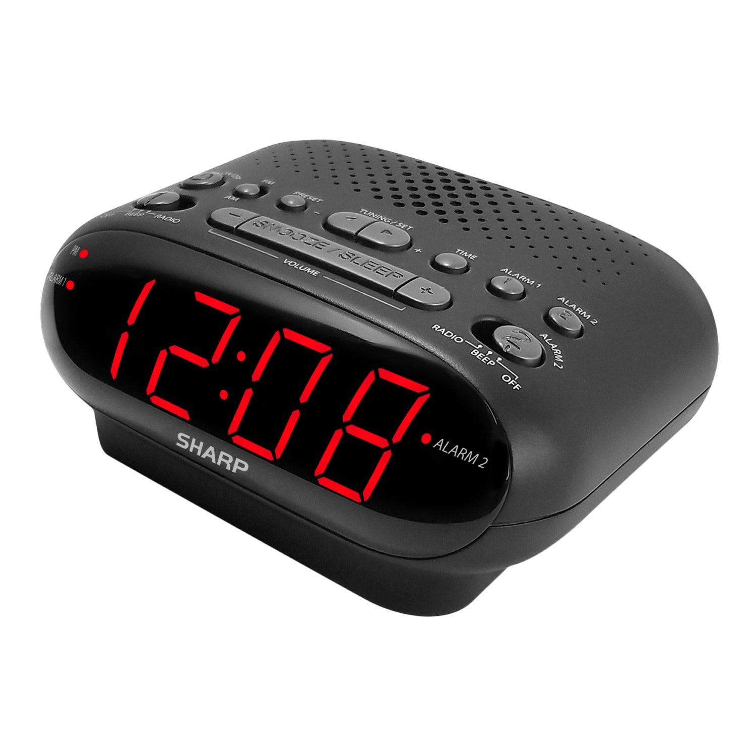 Sharp AM/FM Dual Alarm Clock Radio, 2-7/16inH x 4-5/16inW x 5-1/2inD, Black - Image 3