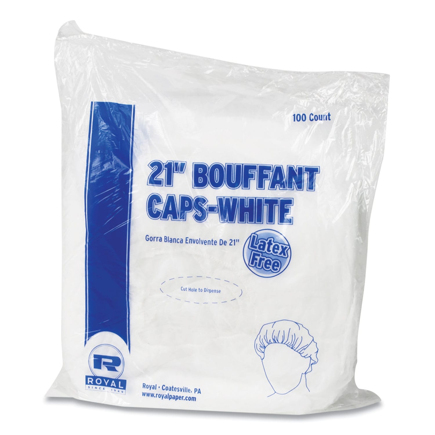 AmerCareRoyal Latex-Free Operating Room Caps, Pleated, 21in, White, 100 Caps Per Pack, Case Of 10 Packs - Image 5