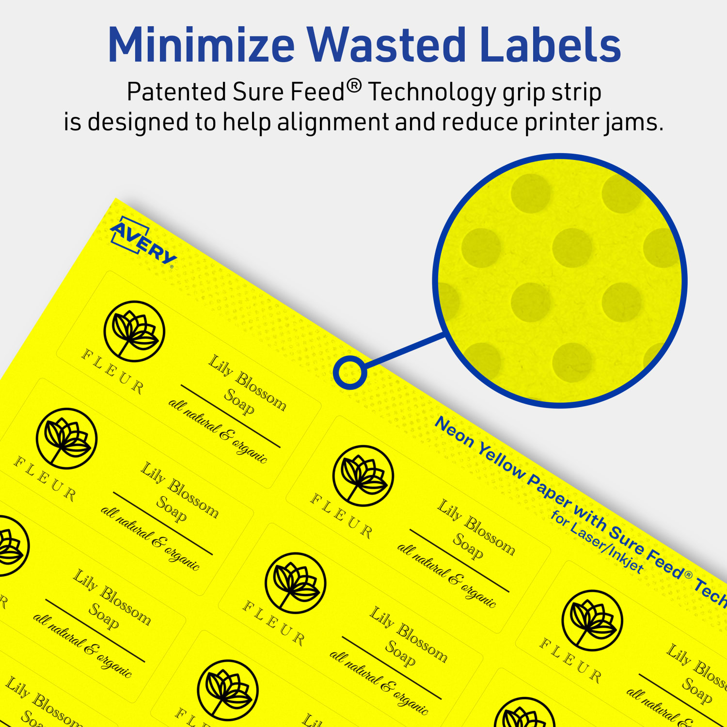 Avery Printable Labels With Sure Feed Technology, 94221-NYP80, Rectangle, 1in x 2-1/2in, Matte Neon Yellow, Pack of 1920 - Image 5