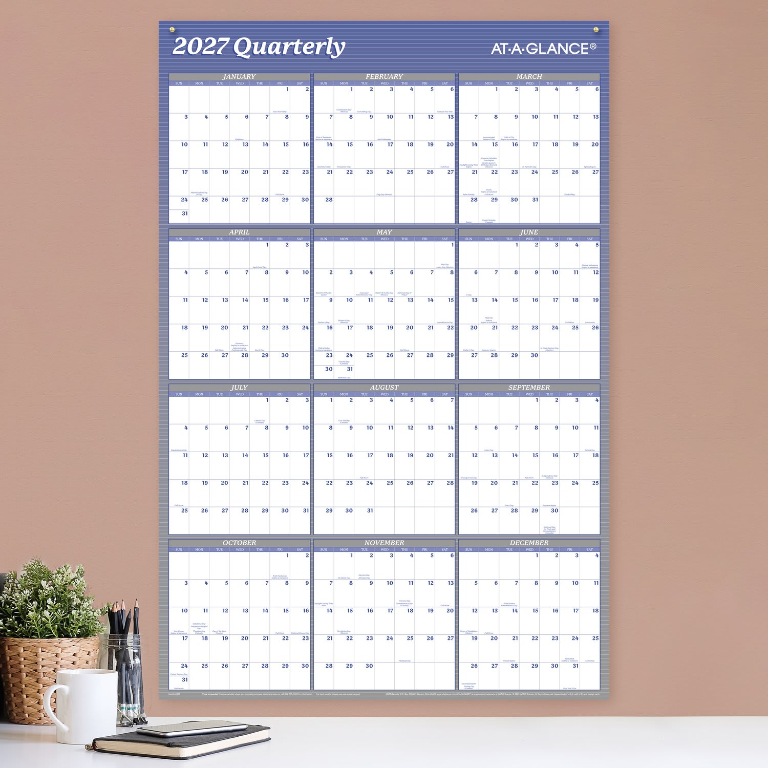 AT-A-GLANCE 2027 Vertical Horizontal Reversible Erasable Yearly Wall Calendar, Blue, Large, 24in x 36in - Image 3