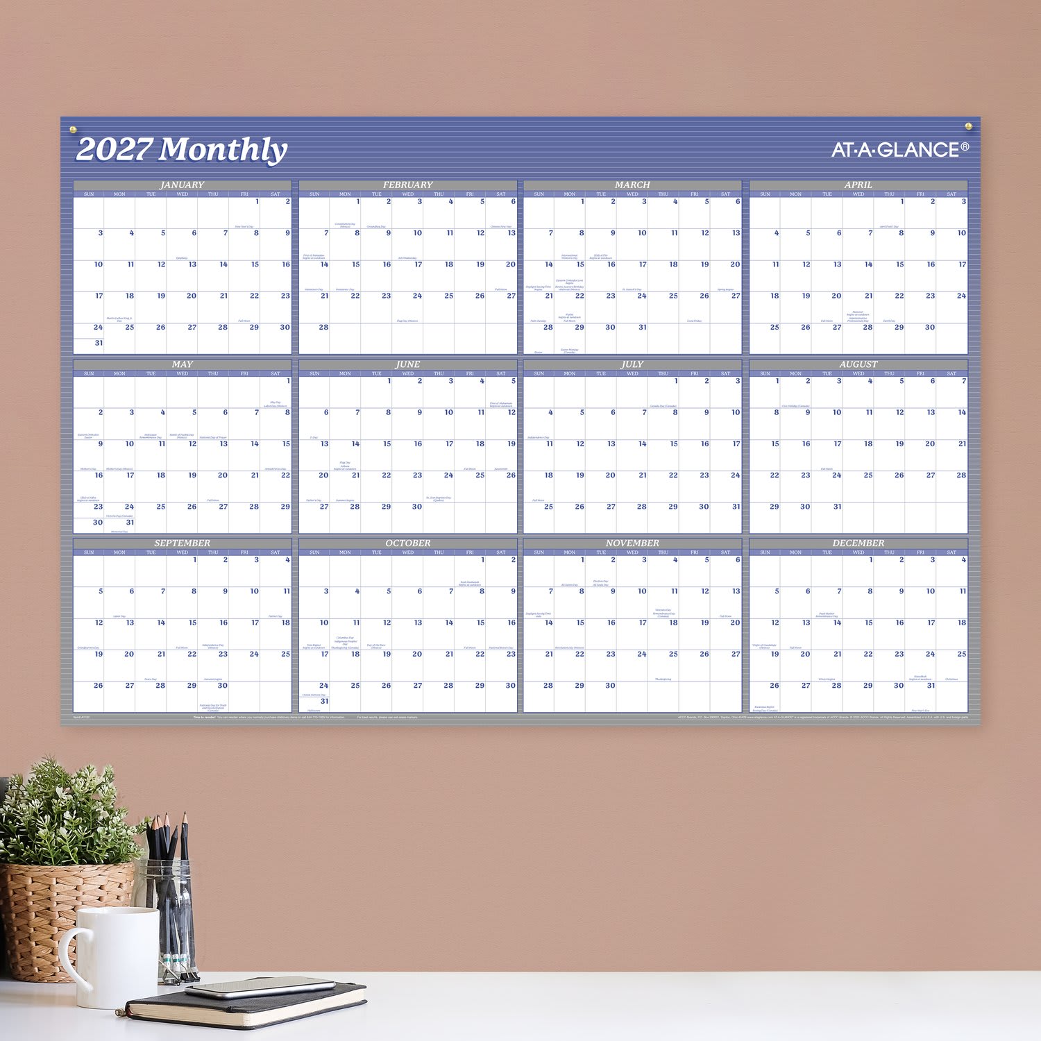 AT-A-GLANCE 2027 Vertical Horizontal Reversible Erasable Yearly Wall Calendar, Blue, Large, 24in x 36in - Image 4