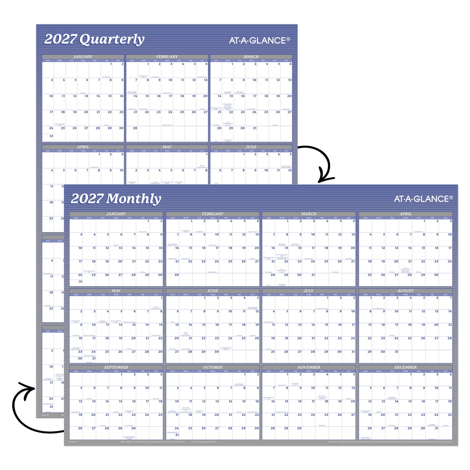 AT-A-GLANCE 2027 Vertical Horizontal Reversible Erasable Yearly Wall Calendar, Blue, Large, 24in x 36in - Image 5