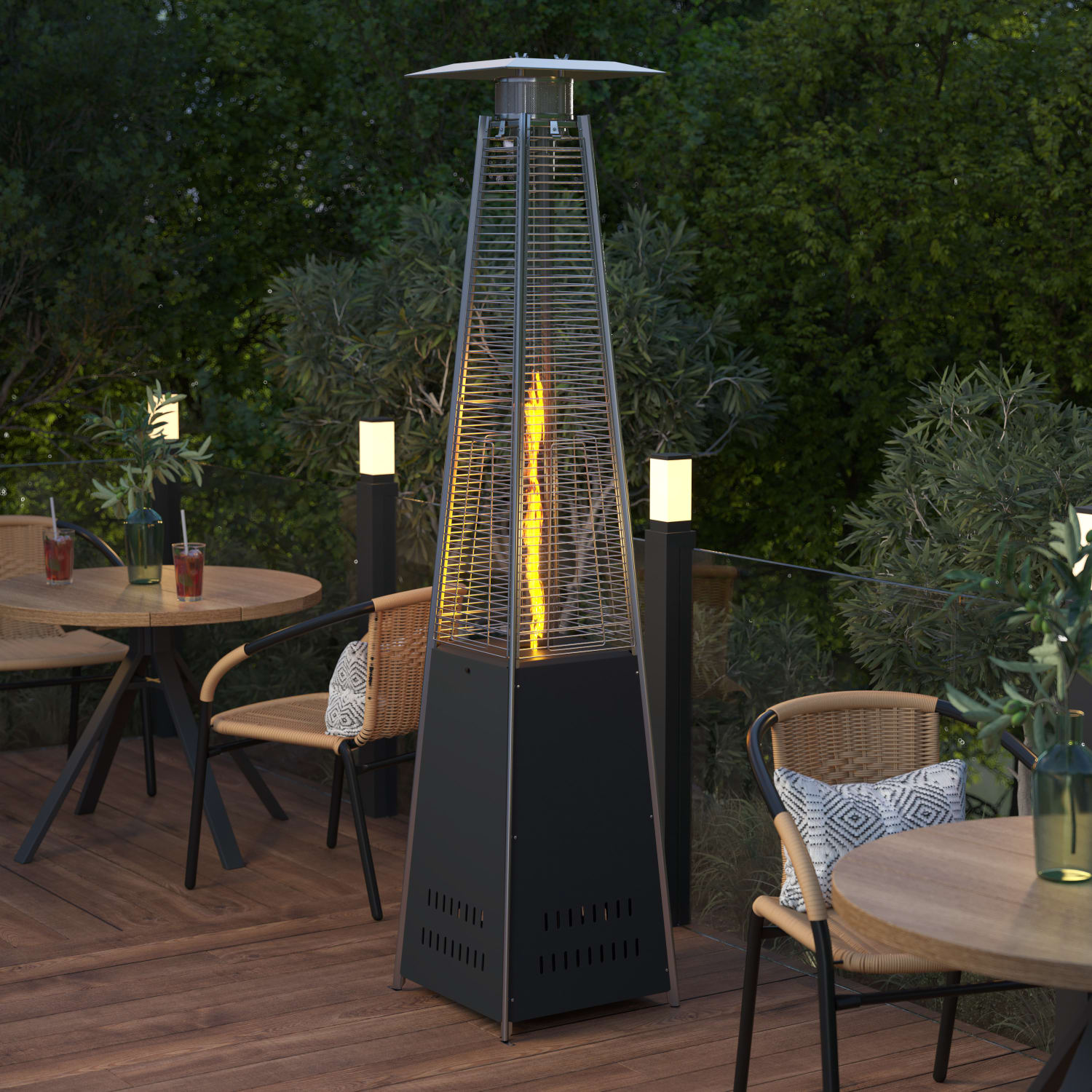 Flash Furniture Sol Patio Outdoor Propane Heater with Wheels, 90inH x 22-1/4inW x 22-1/4inD, Black