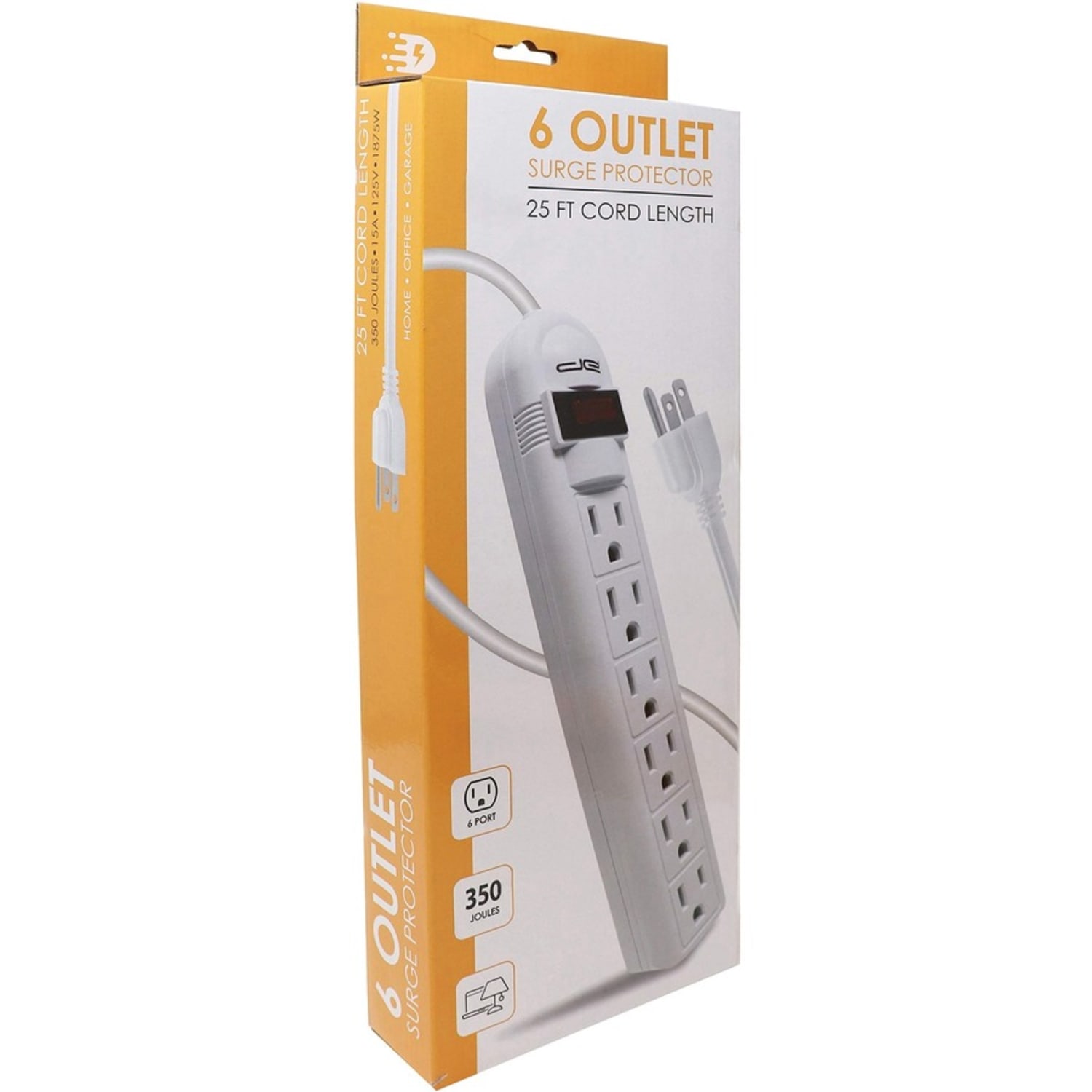 Digital Energy World 6-Outlet Surge Protector Power Strip with 25-Foot Cord (White) - 6 x AC Power - 1875 VA - 350 J - 120 V AC Input - 25 ft - Image 3