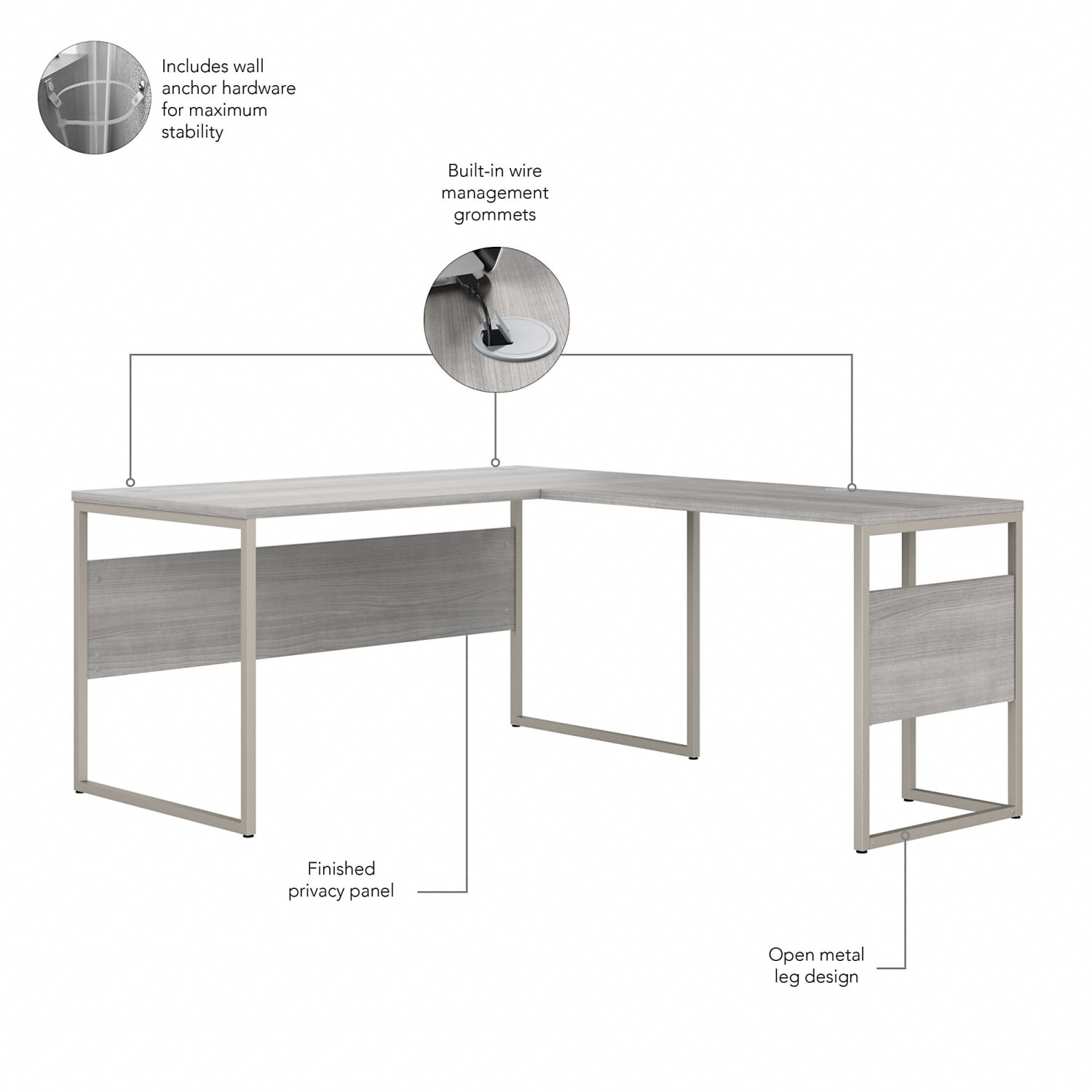 Bush Business Furniture Hybrid 60inW L-Shaped Corner Desk Table With Mobile File Cabinet, Platinum Gray, Standard Delivery - Image 4