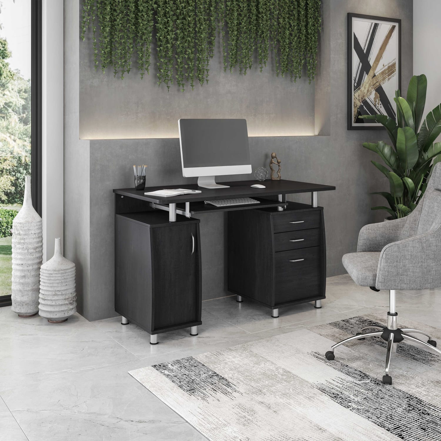 Techni Mobili Complete Workstation 48inW Computer Desk With Storage, Espresso Brown - Image 3
