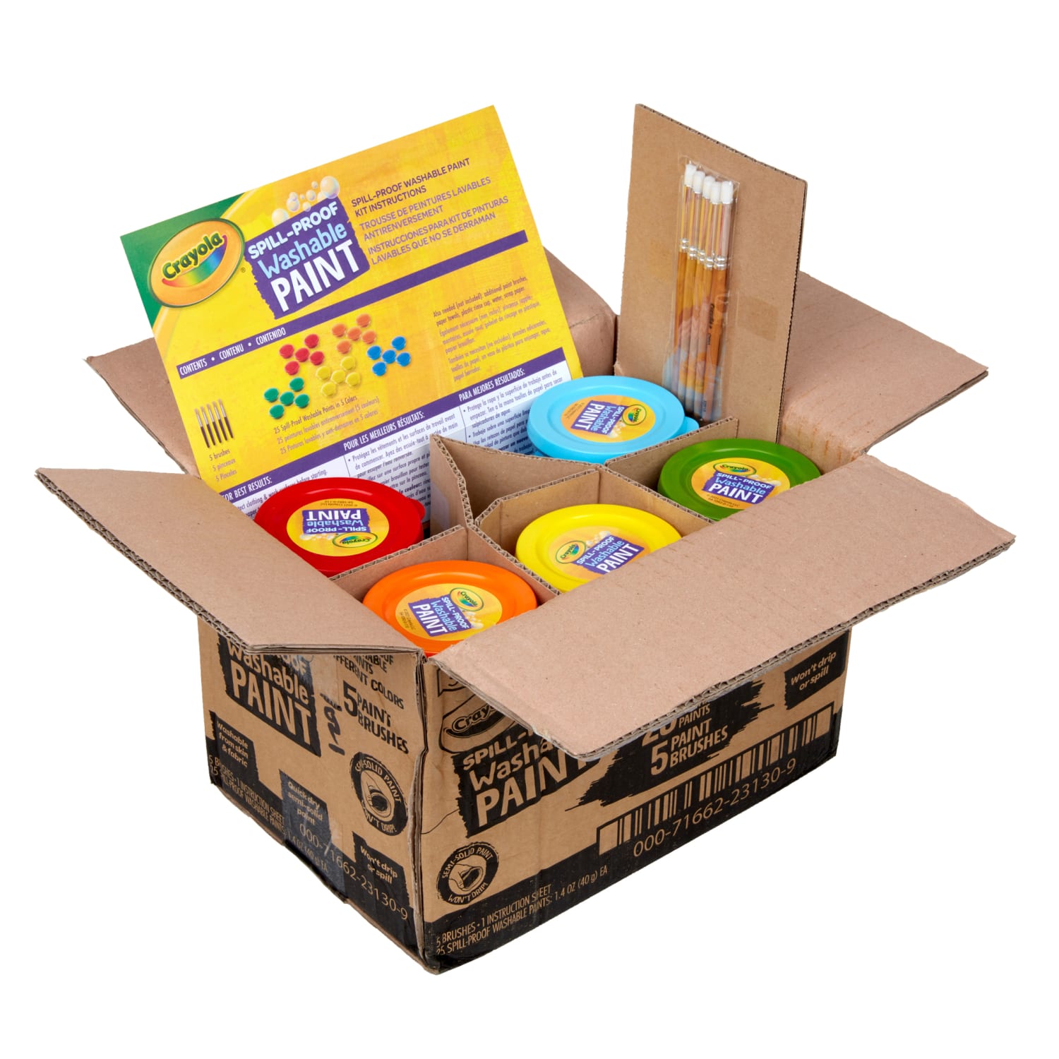 Crayola Spill Proof Washable Paints, 40 mg, Assorted, Pack Of 25 Paint Jars