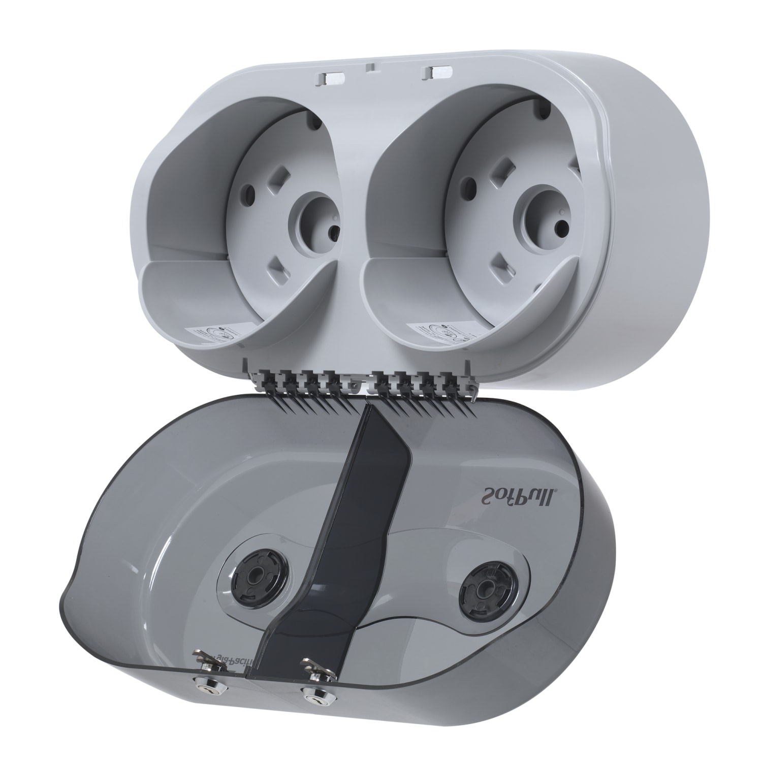 SofPull Mini by GP PRO, 2-Roll Centerpull High-Capacity Toilet Paper Dispenesr, 56516, 16.1in x 7in x 9in, Smoke Gray, 1 Dispenser - Image 6