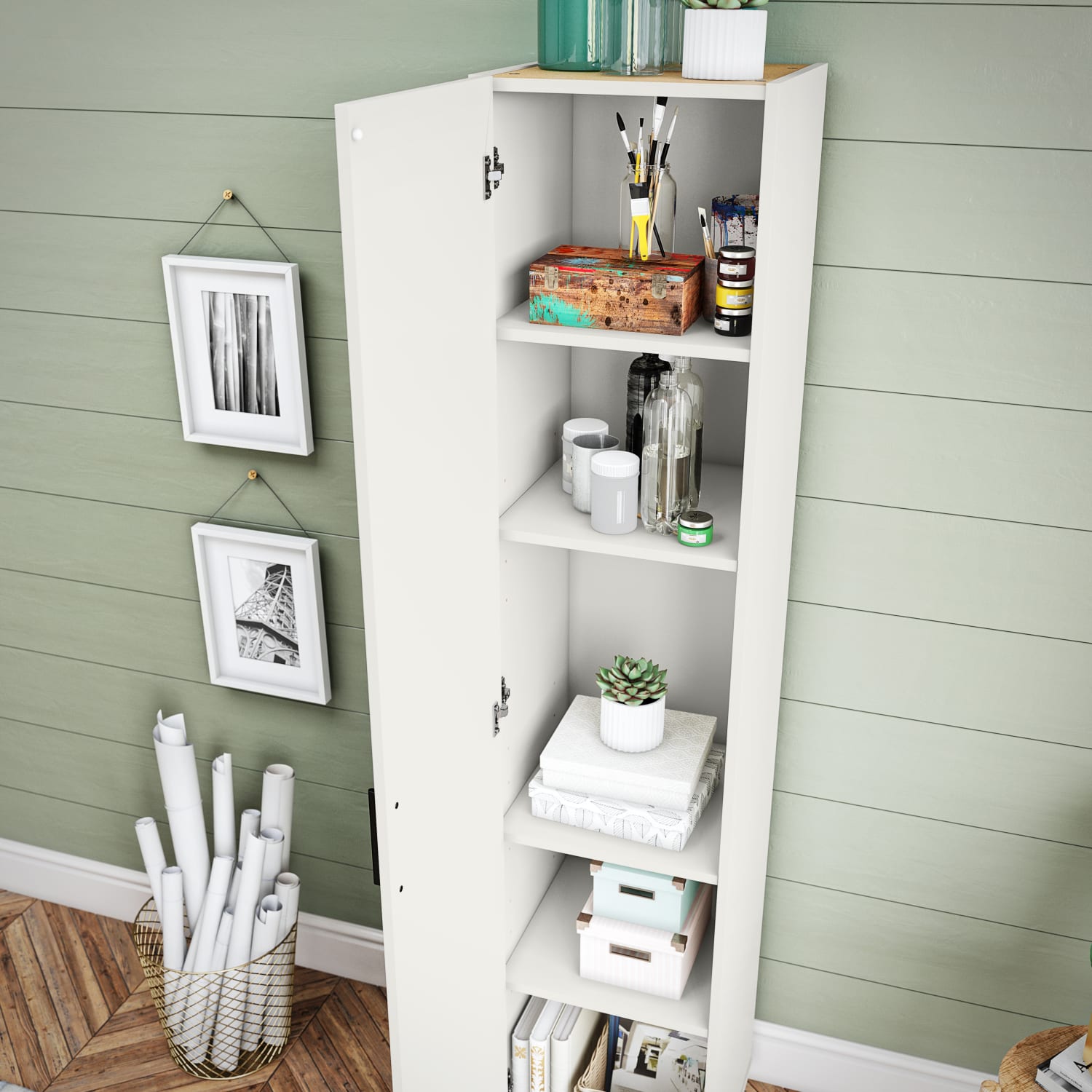 Ameriwood Home Systembuild Evolution Loxley 16inW 1-Door Shiplap Cabinet, White - Image 6