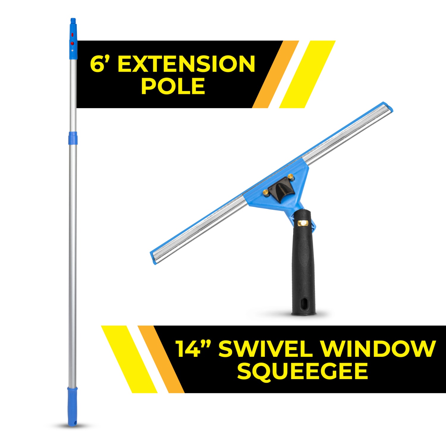 Gritt Commercial Swivel Window Squeegee And Telescopic Pole Window Washing Kit, 14in Squeegee/6ft Pole, Multicolor - Image 3