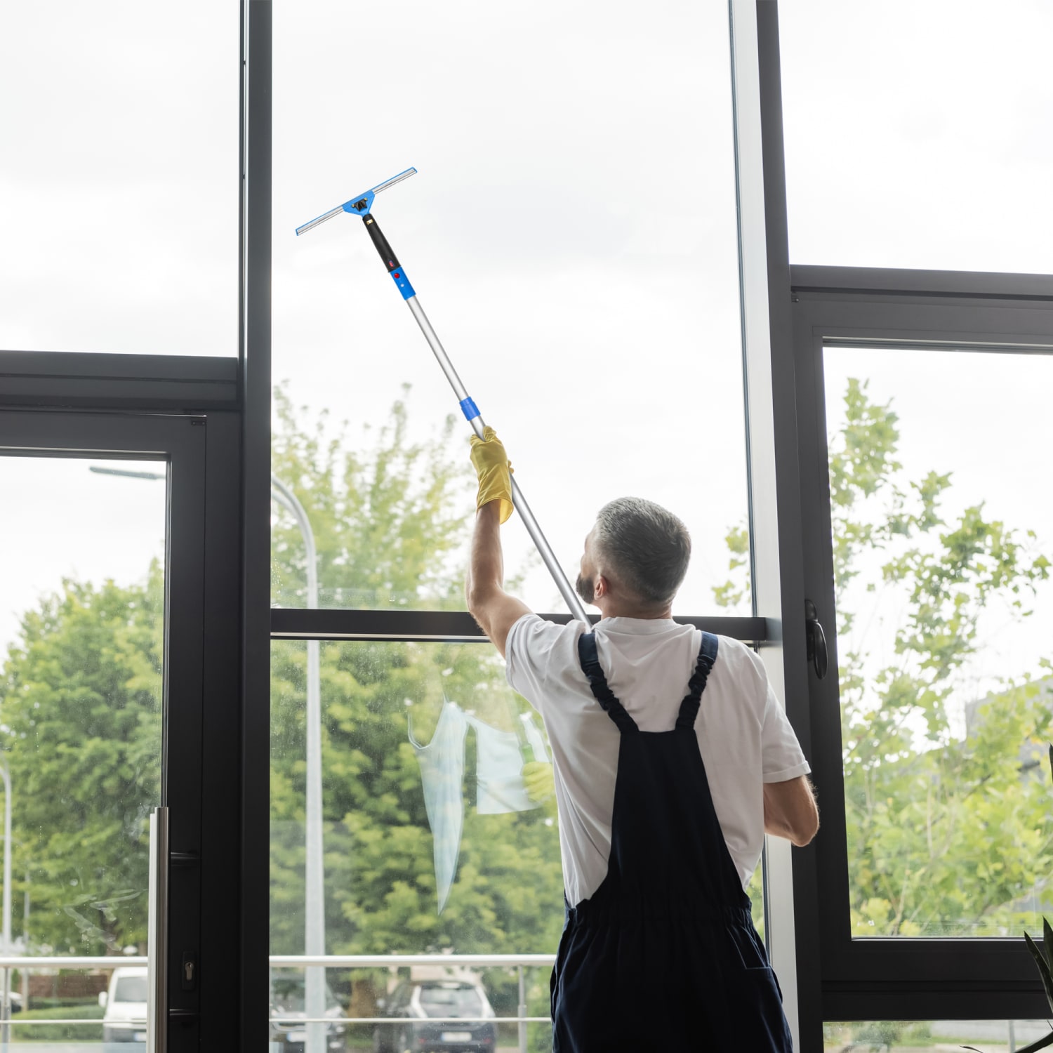 Gritt Commercial Swivel Window Squeegee And Telescopic Pole Window Washing Kit, 14in Squeegee/6ft Pole, Multicolor - Image 4