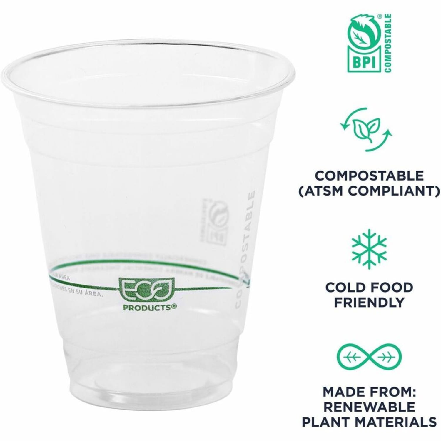 Eco-Products 12 oz GreenStripe Cold Cups - 12 fl oz - Clear, Green - Polylactic Acid (PLA) - Cold Drink - 50 / Pack - Image 5
