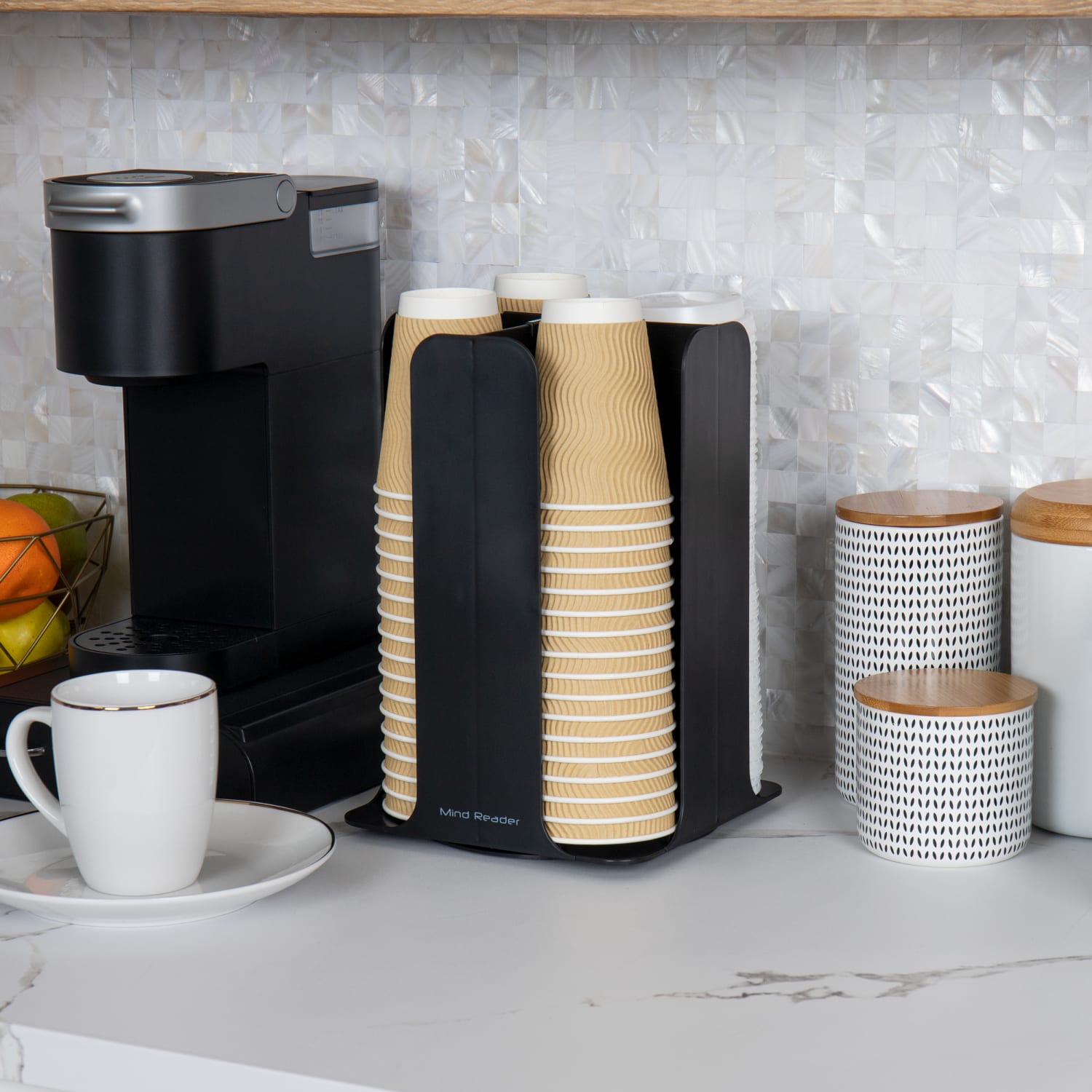 Mind Reader 4-Compartment Coffee Cup and Lid Carousel, Countertop Organizer, 7-3/4in L x 7-3/4in W x 11-1/2in H, Black - Image 3