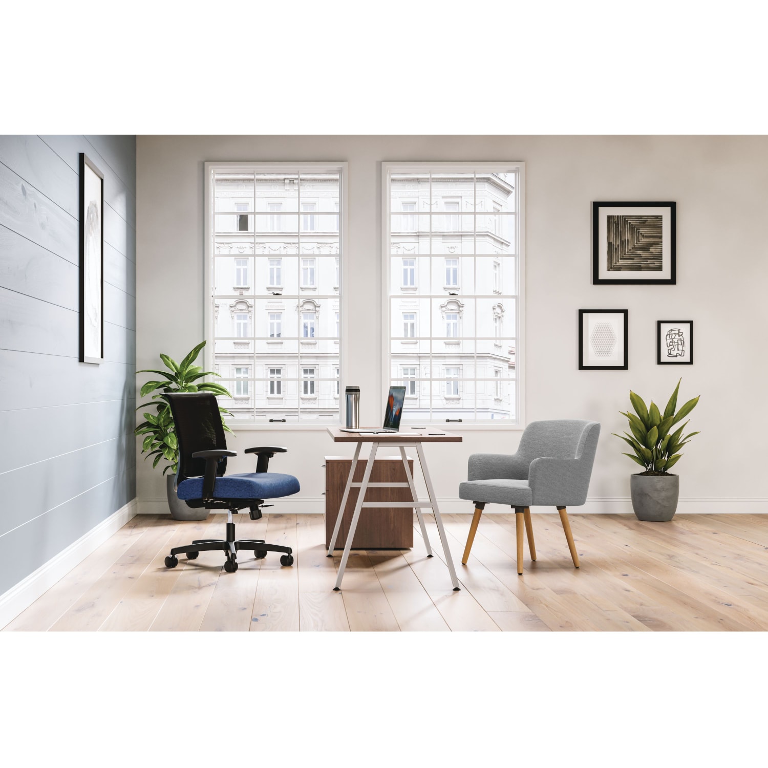 HON Mod 60inW Computer Desk With A-Leg Base And Mobile Storage, Sepia Walnut/Silver