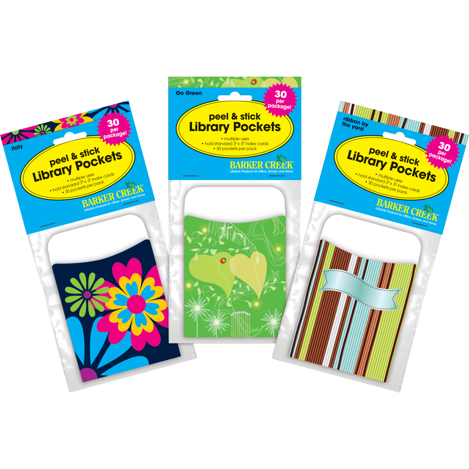 Barker Creek Peel & Stick Library Pockets, 3-1/2in x 5-1/8in, Peaceful Garden, Set Of 90 Pockets - Image 6