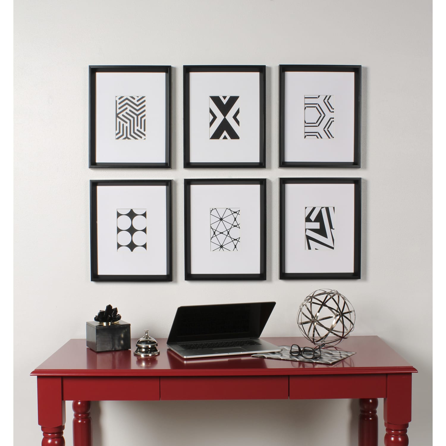 Uniek Kate and Laurel Calter Framed Art Prints, 12-7/16in x 15-7/16in, Modern Black And White Geometric Abstract Black, Set Of 6 - Image 3