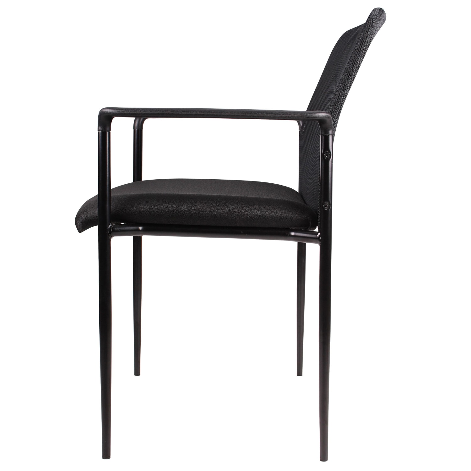 Boss Office Products Stackable Guest Chair with Arms Mesh Back  Fabric Seat Black PopularChairscom