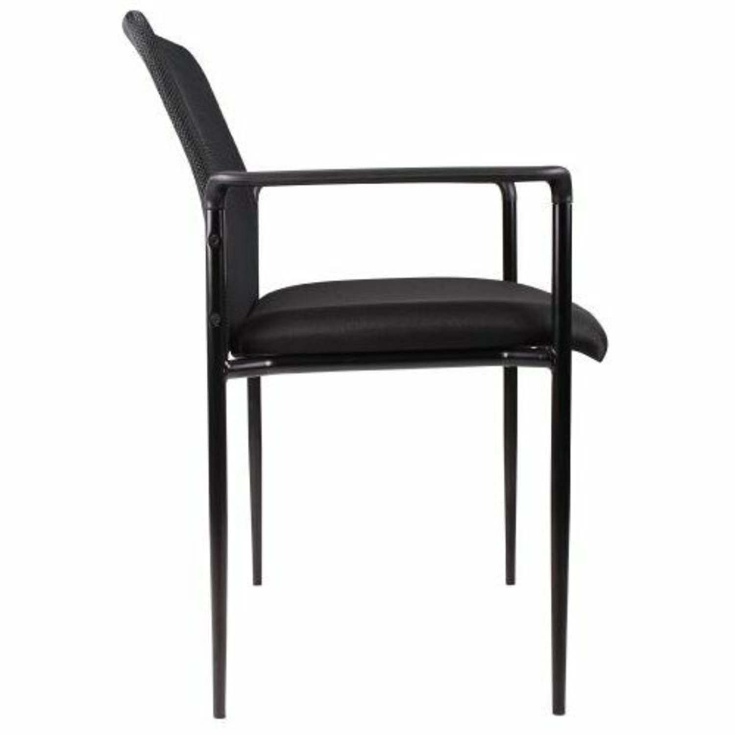 Boss Office Products Stackable Guest Chair with Arms Mesh Back  Fabric Seat Black PopularChairscom